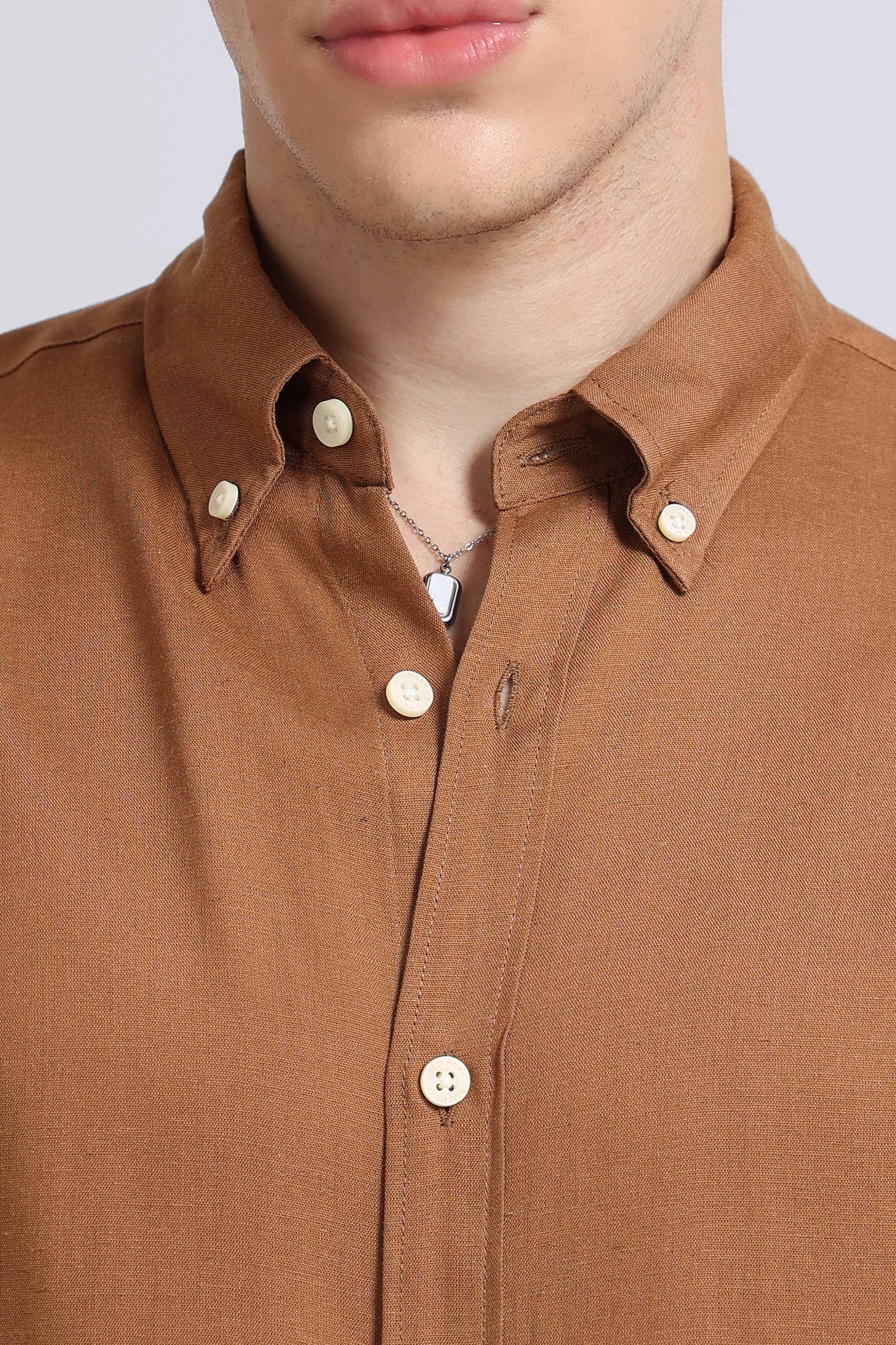 Men Brown Viscose Linen Shirt