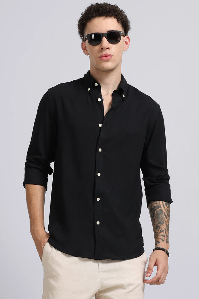 Men Black Viscose Linen Shirt