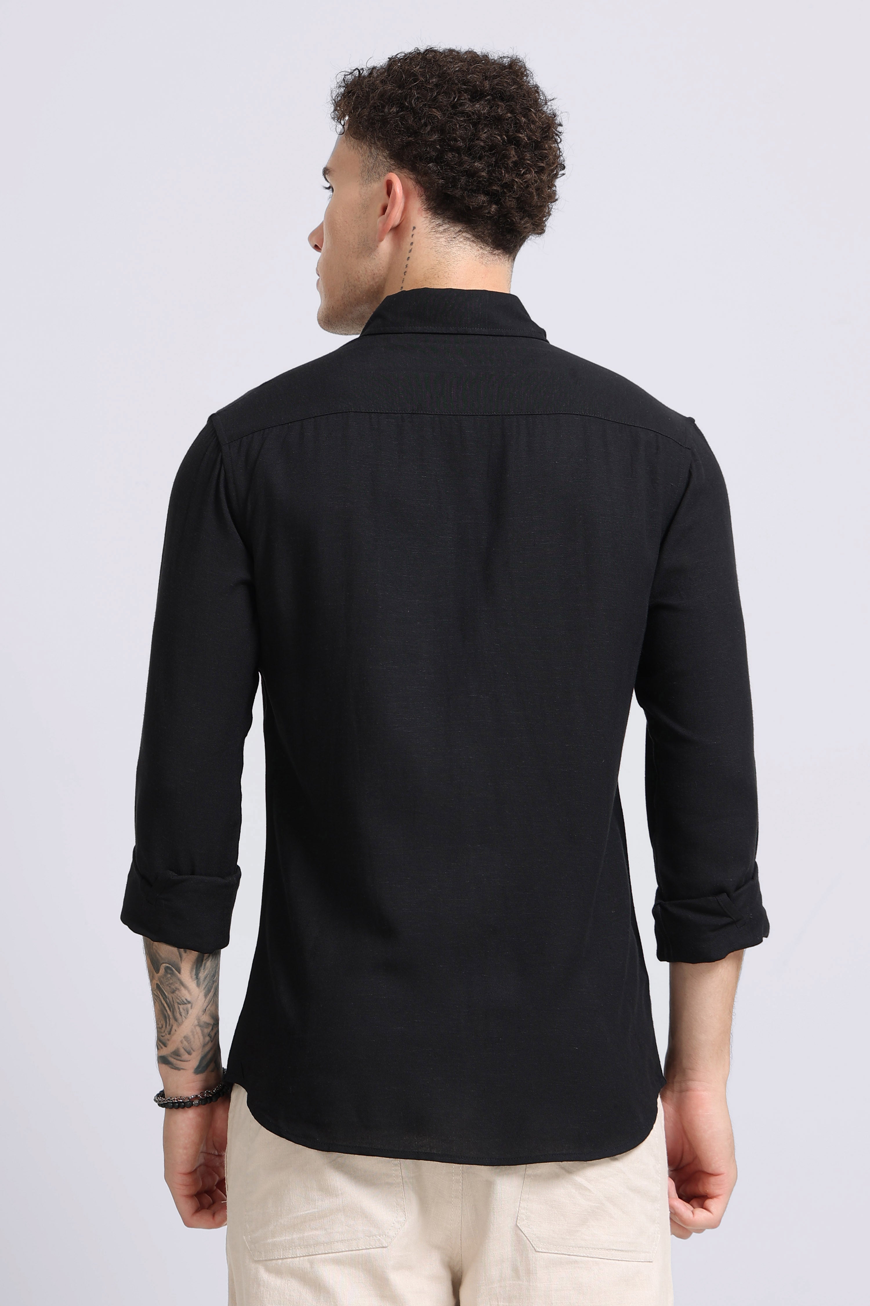 Men Black Viscose Linen Shirt
