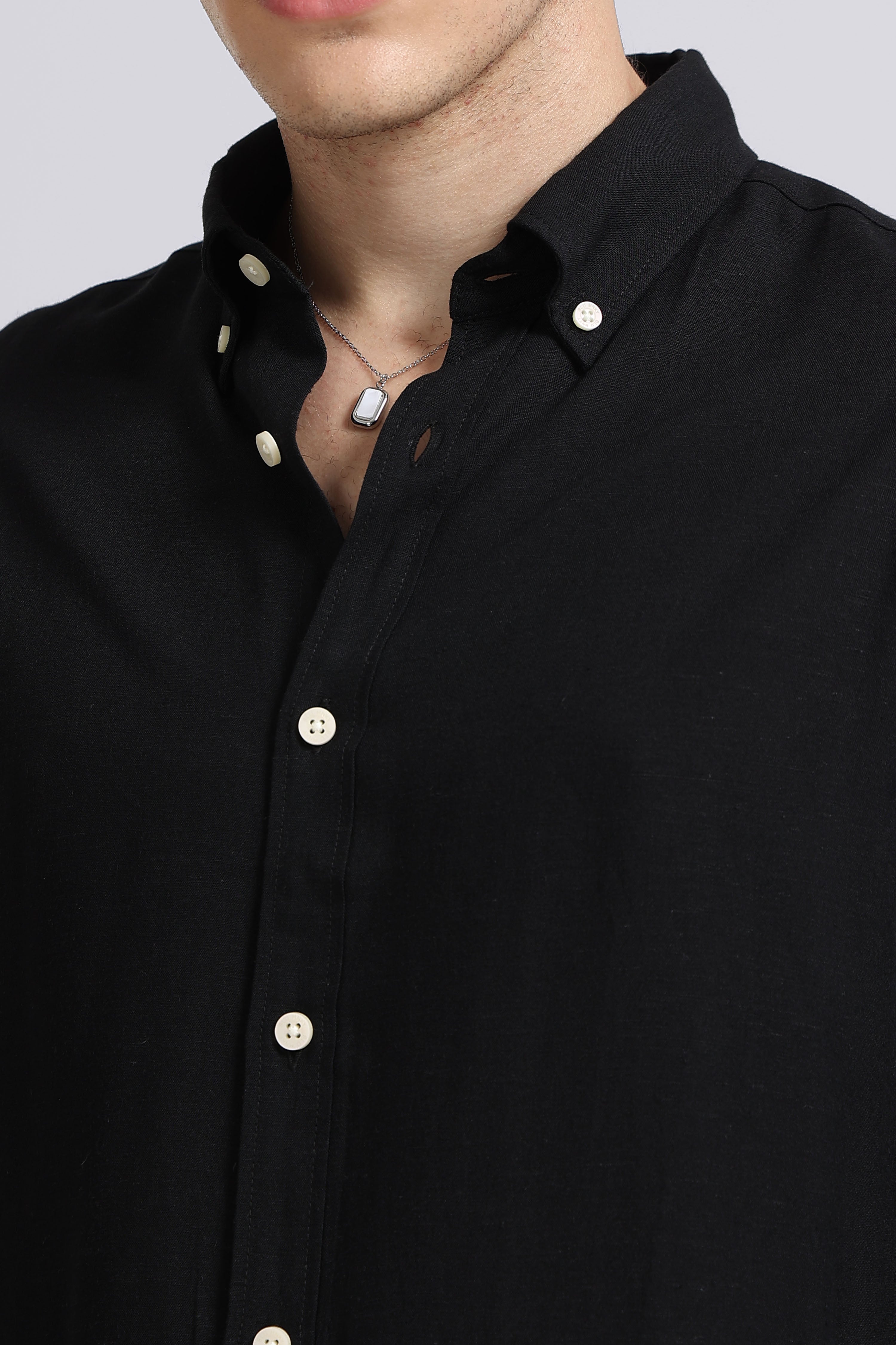 Men Black Viscose Linen Shirt