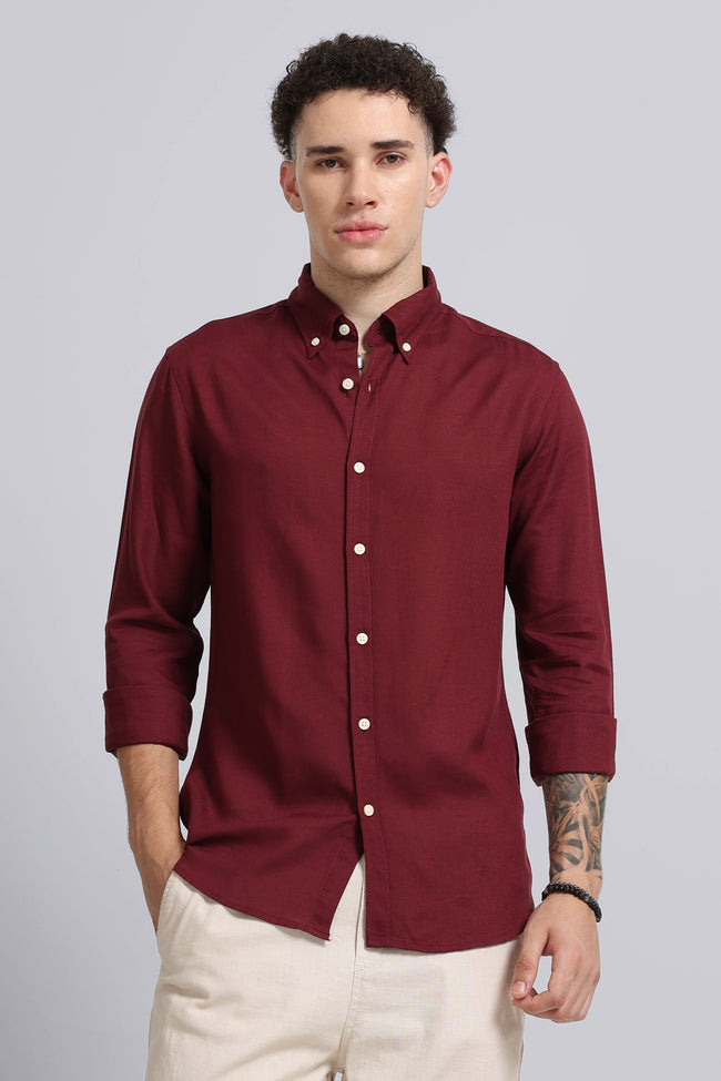 Men Maroon Viscose Linen Shirt