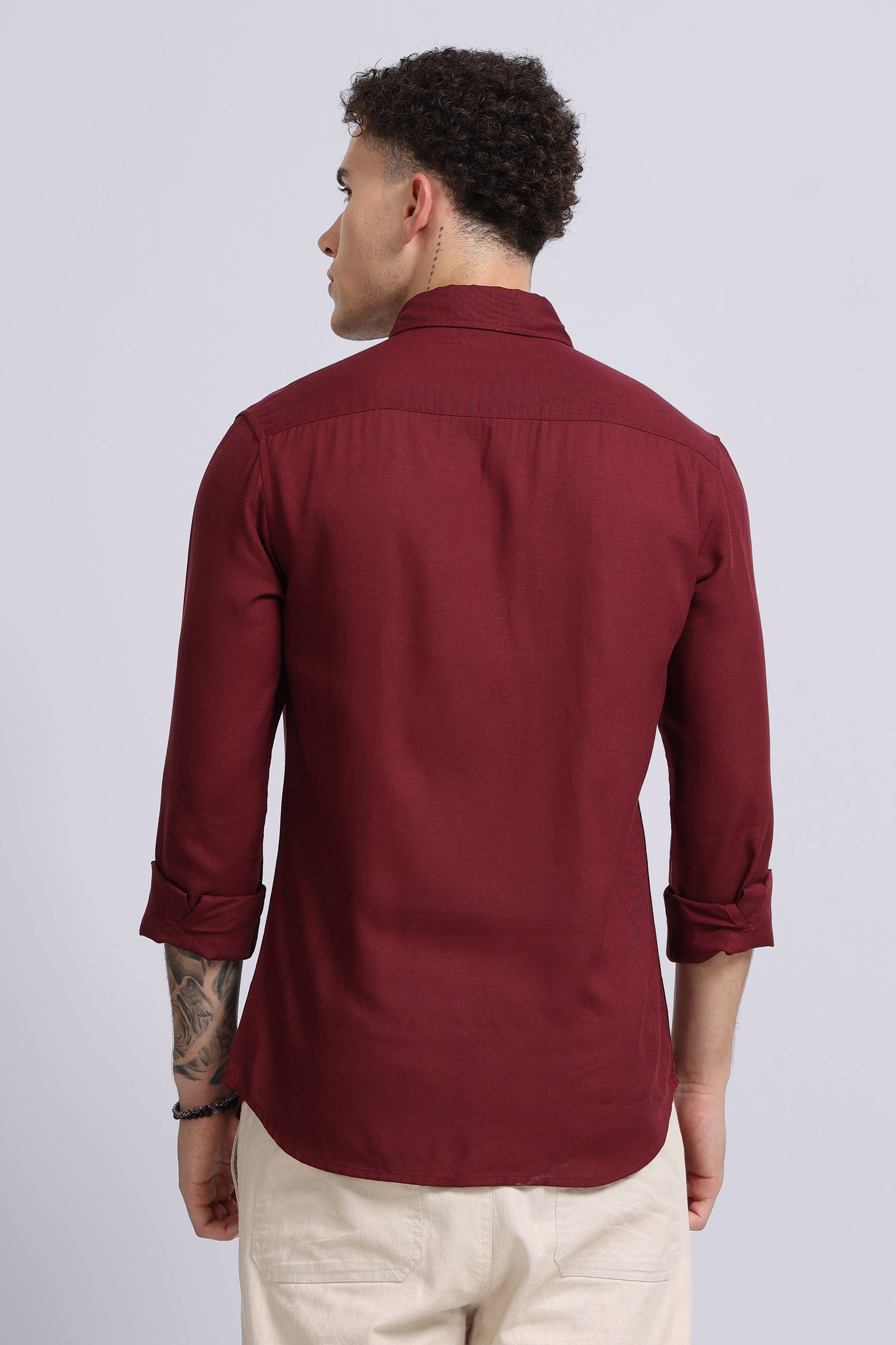 Men Maroon Viscose Linen Shirt