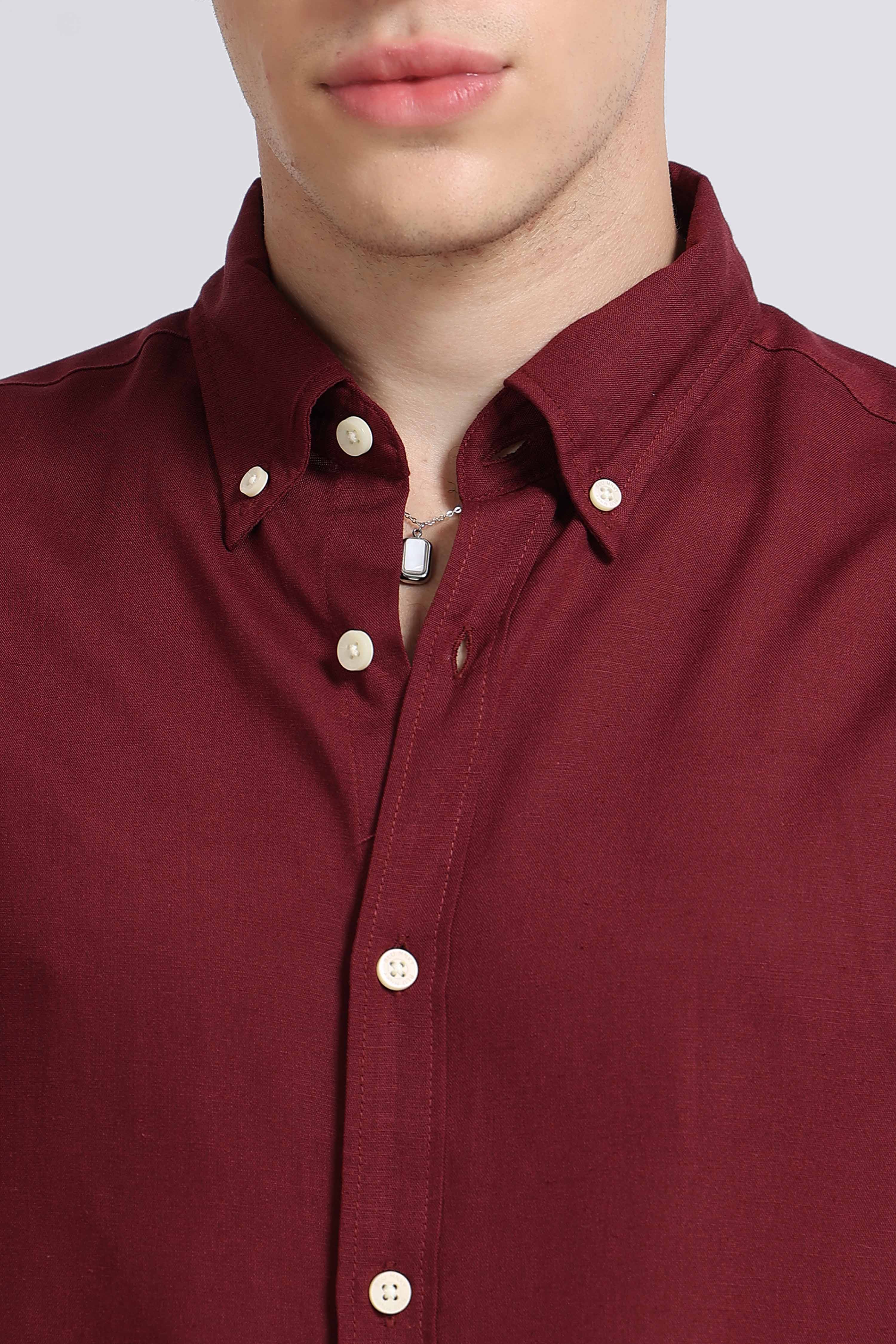 Men Maroon Viscose Linen Shirt