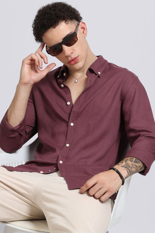 Men Purple Viscose Linen Shirt