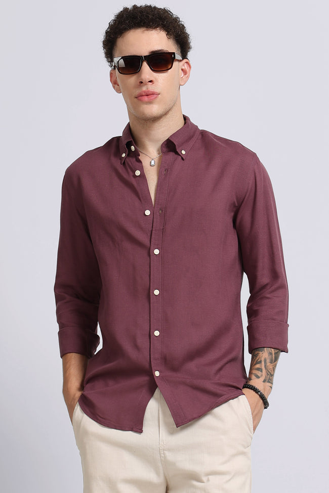 Men Purple Viscose Linen Shirt