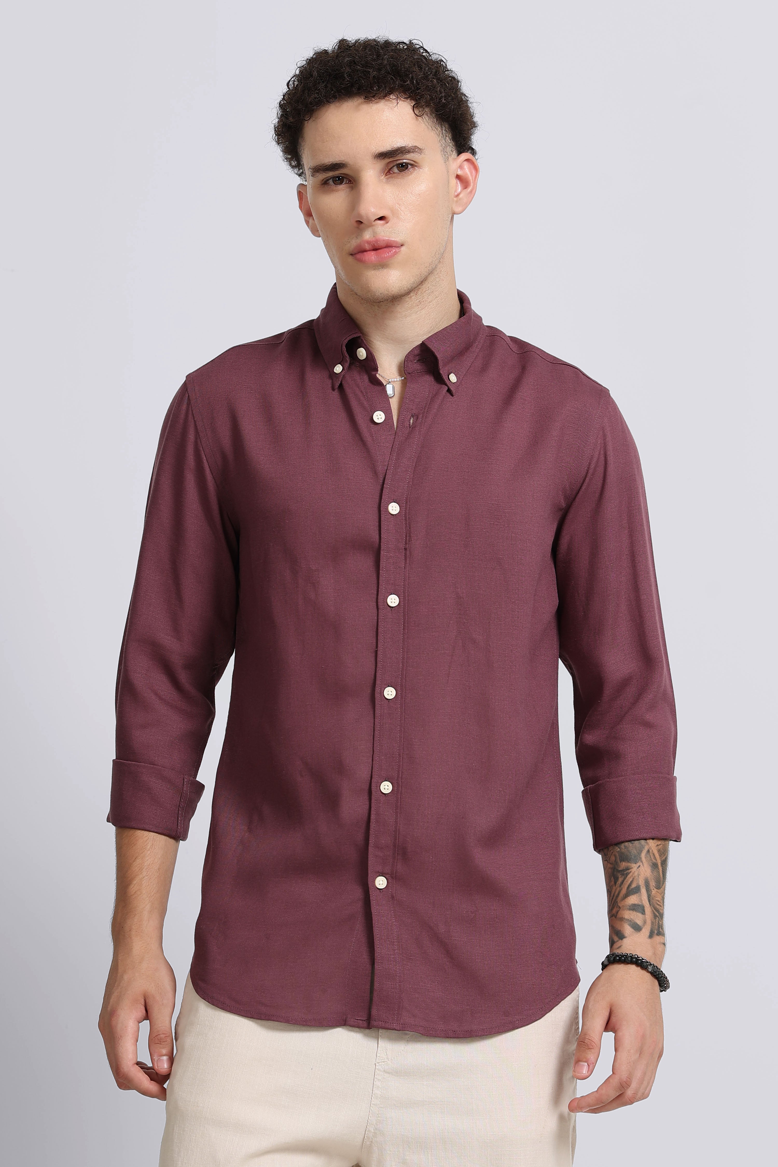 Men Purple Viscose Linen Shirt