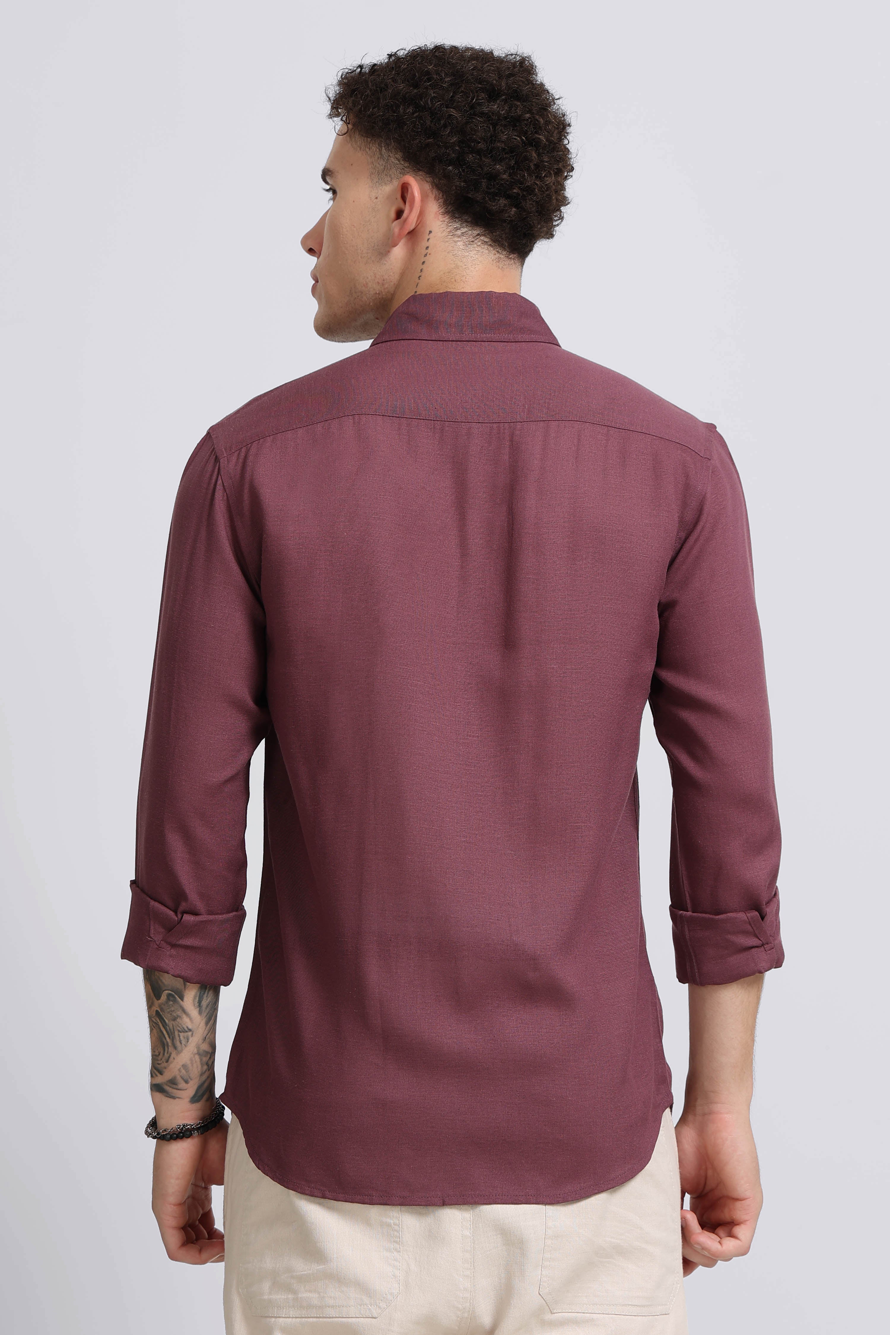 Men Purple Viscose Linen Shirt