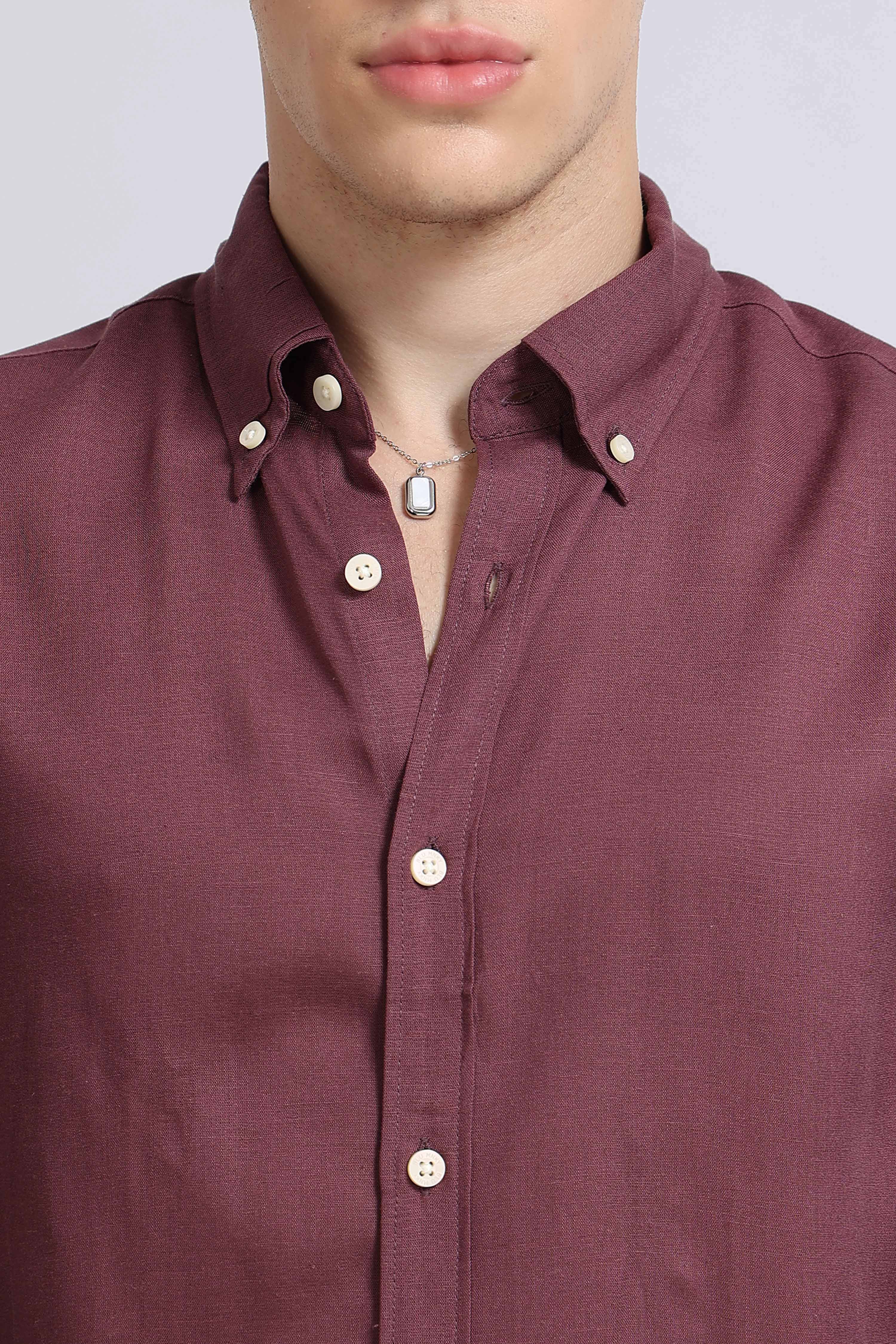 Men Purple Viscose Linen Shirt