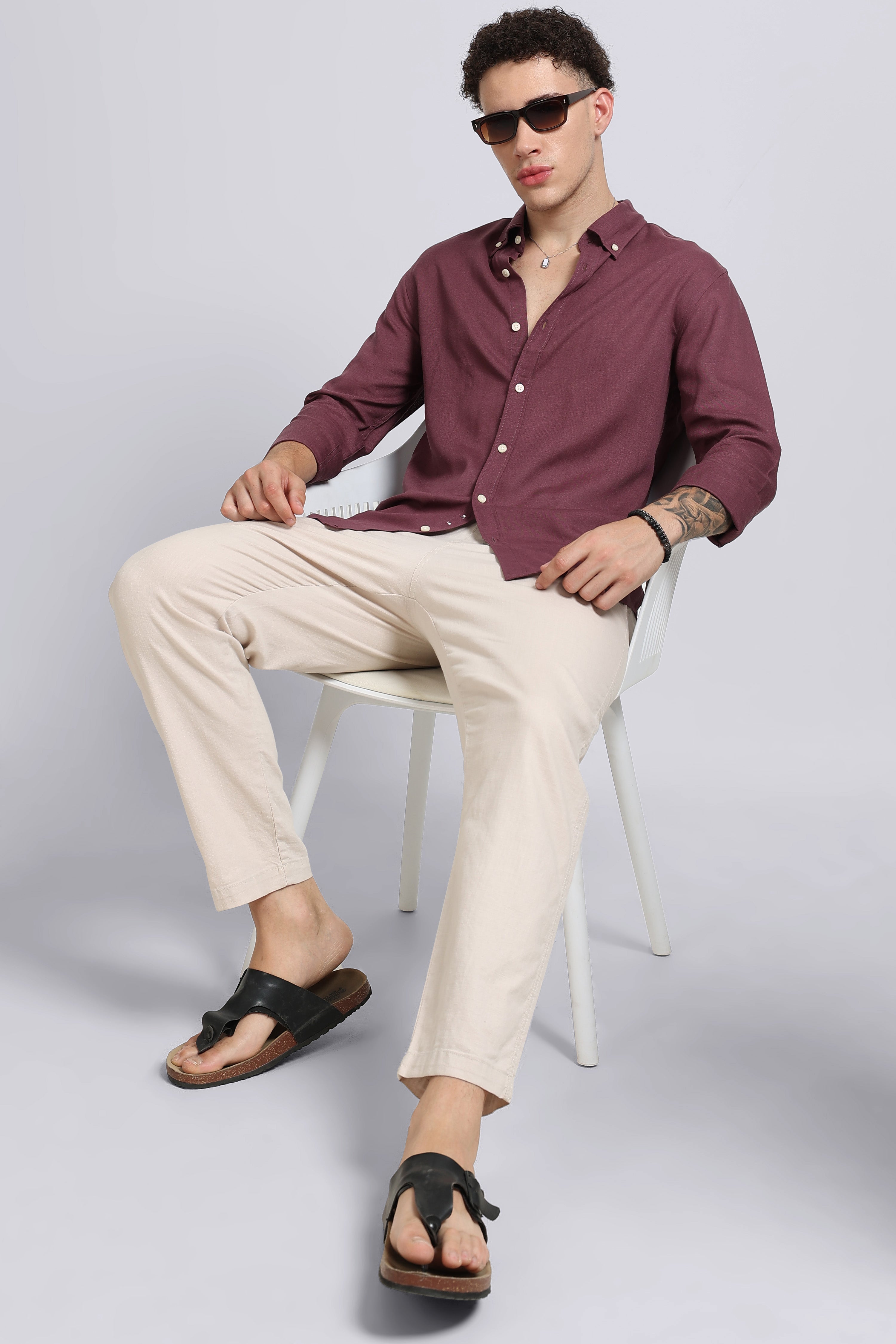 Men Purple Viscose Linen Shirt