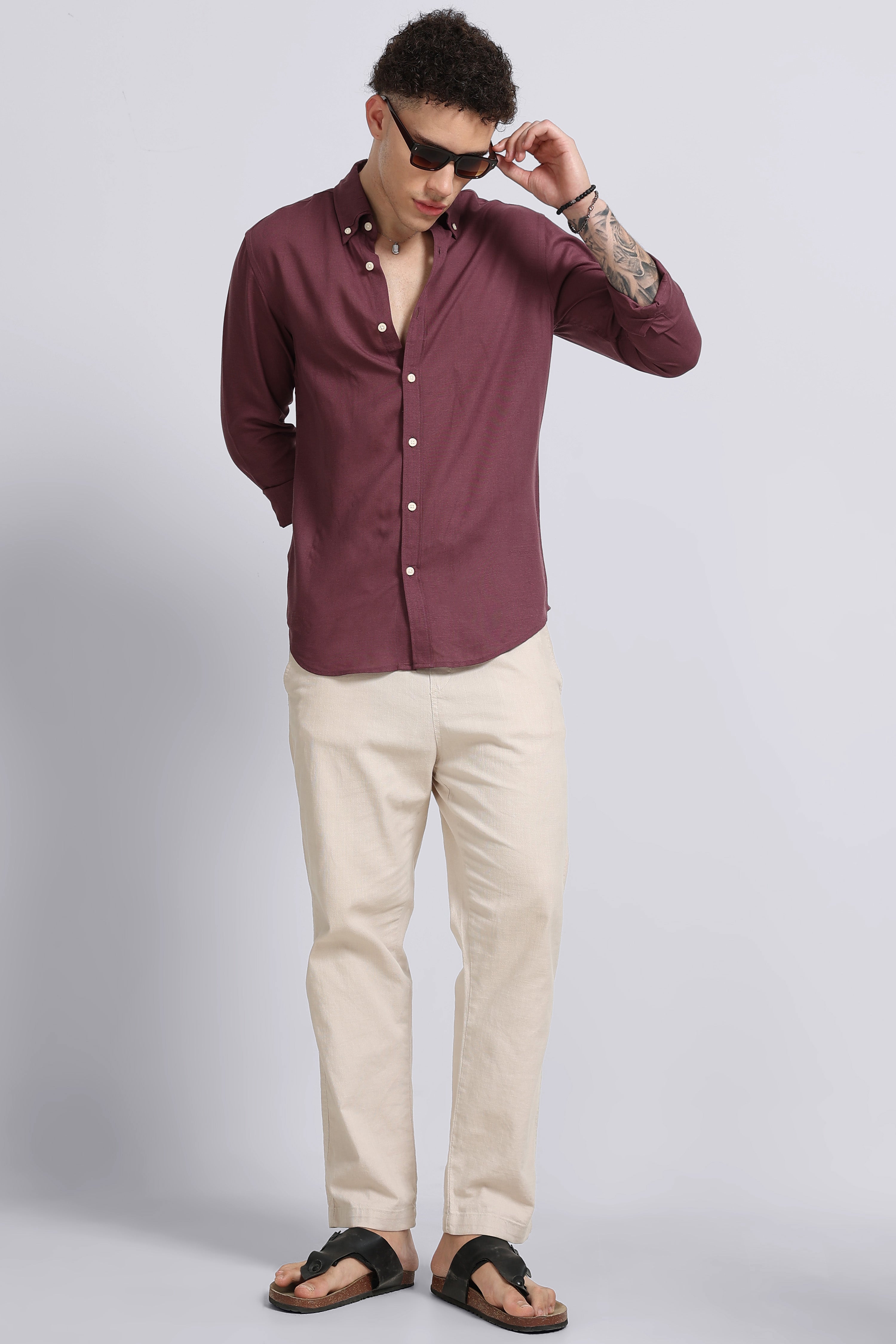 Men Purple Viscose Linen Shirt