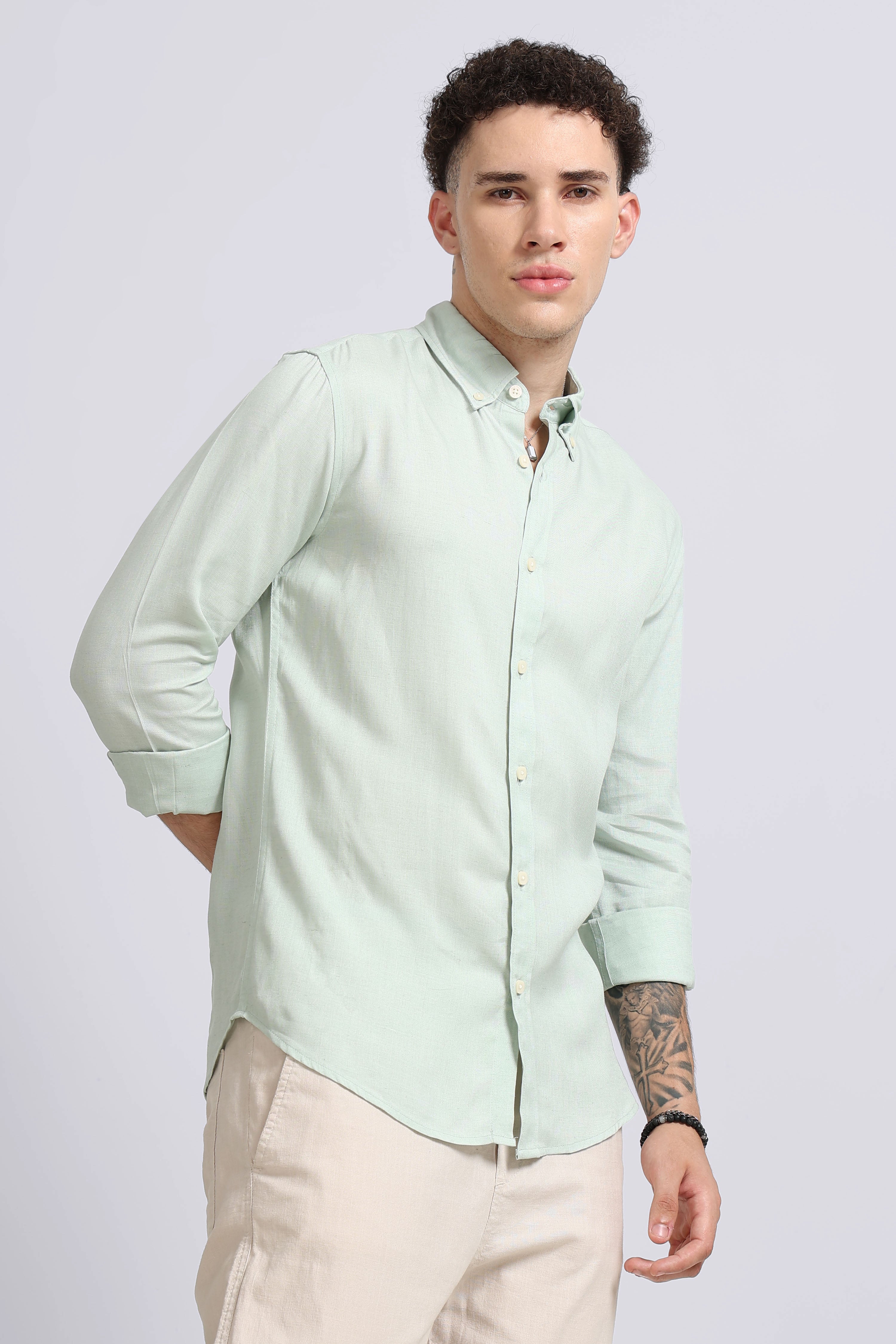 Men Green Viscose Linen Shirt