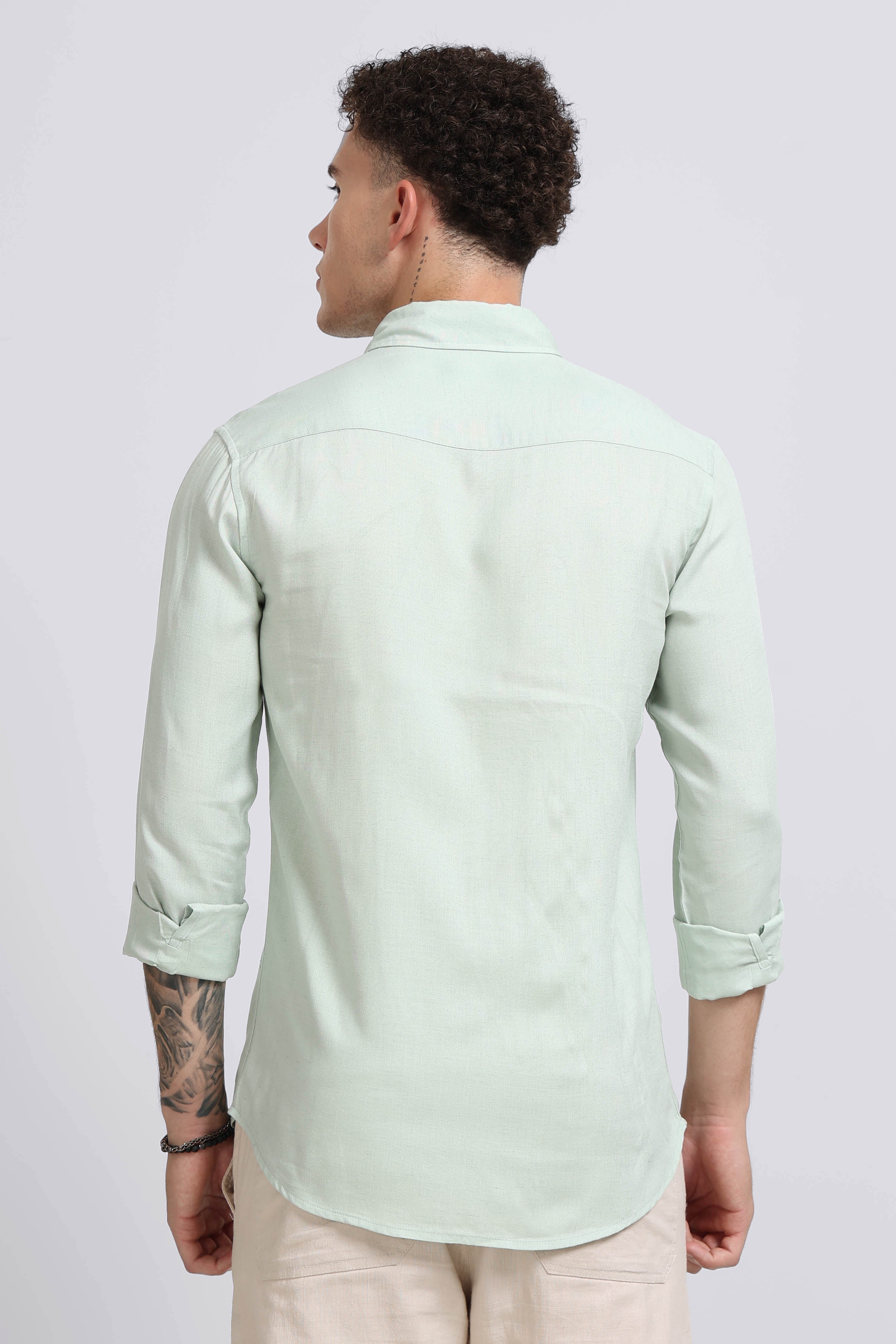 Men Green Viscose Linen Shirt