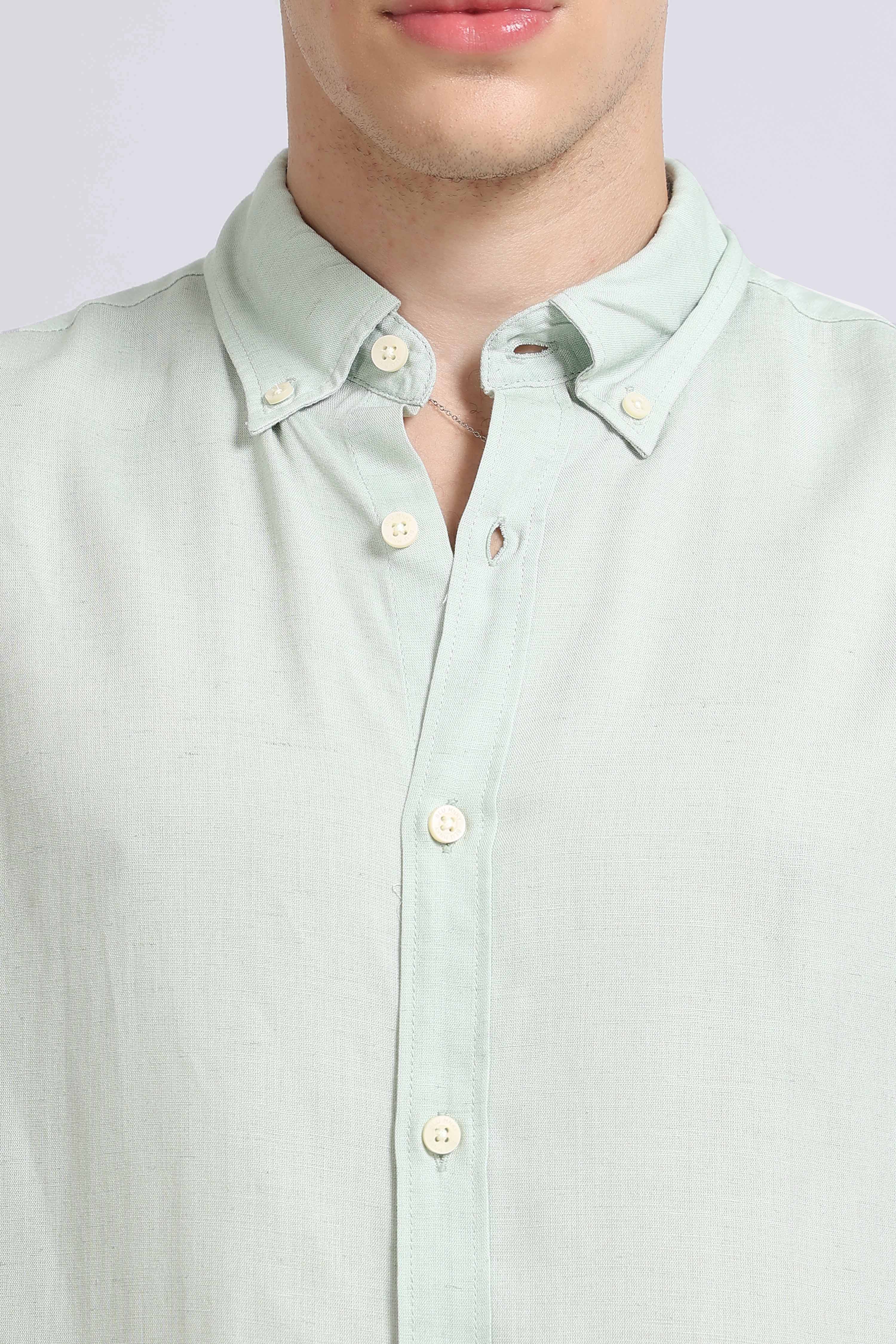 Men Green Viscose Linen Shirt