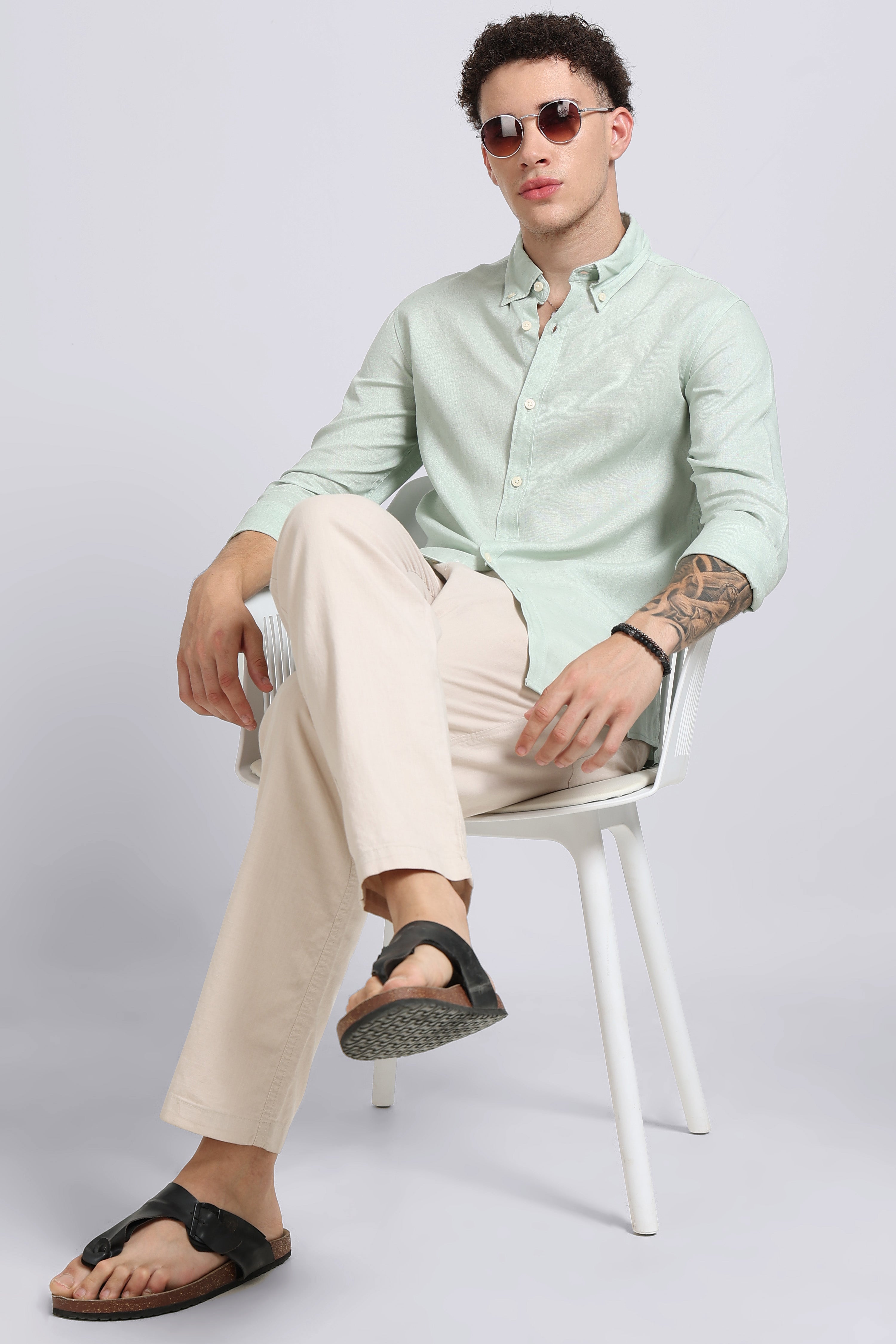 Men Green Viscose Linen Shirt