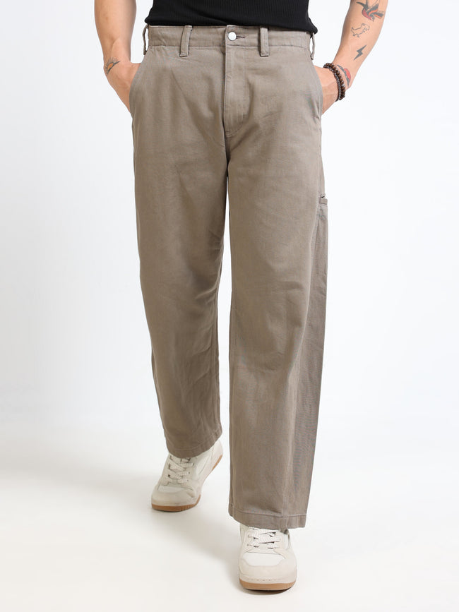Men Olive Baggy Fit Pants
