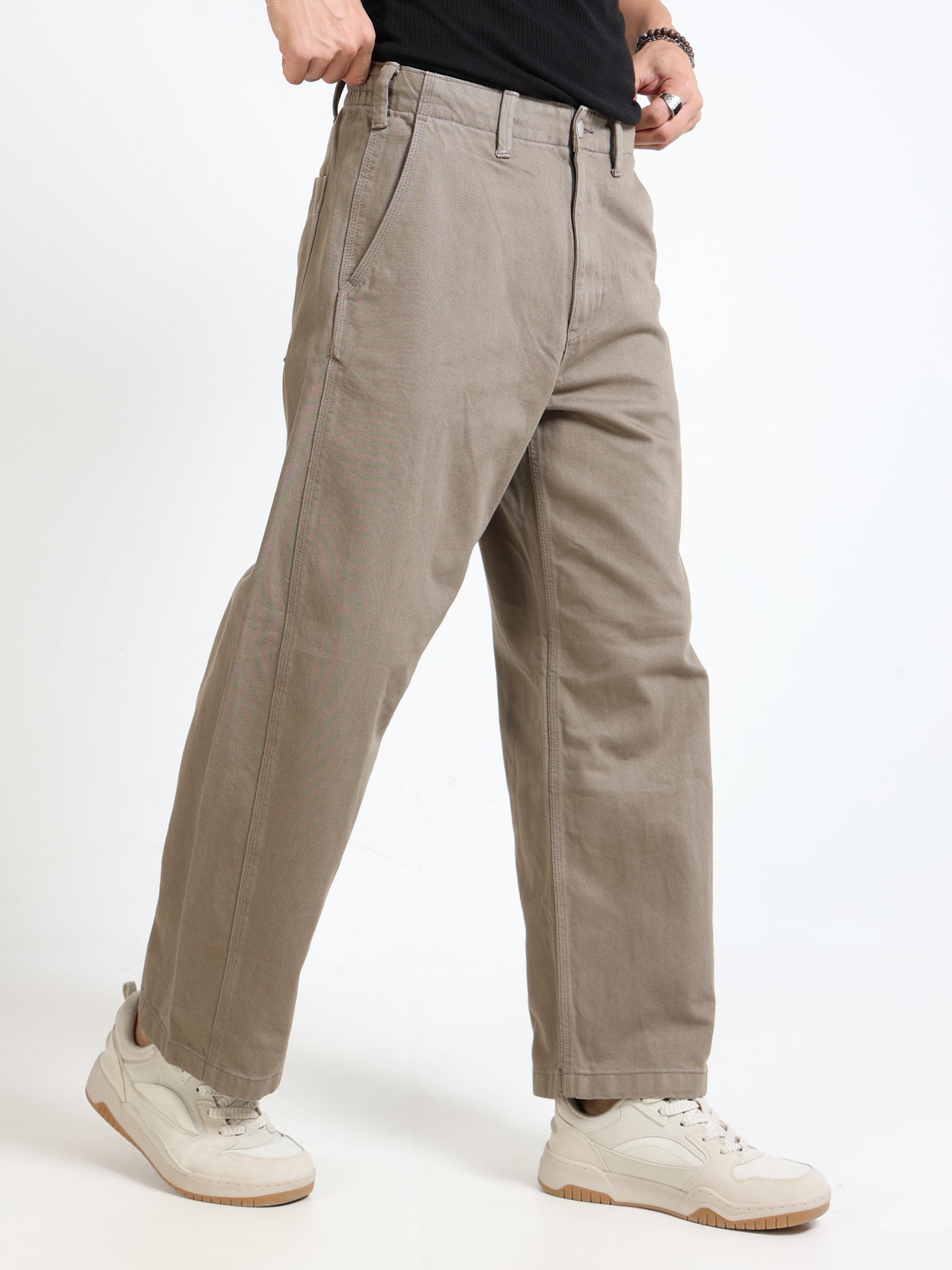 Men Olive Baggy Fit Pants