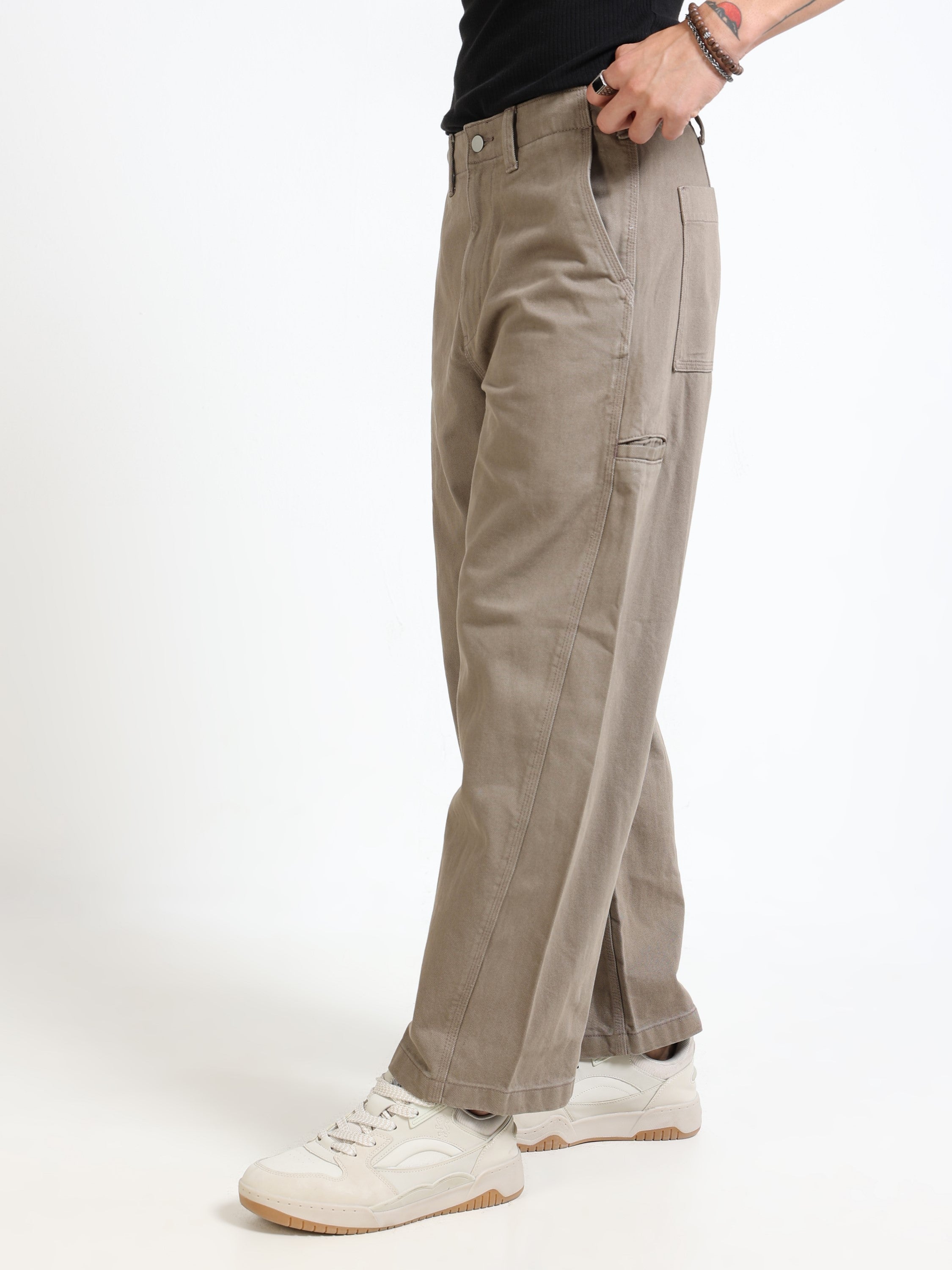 Men Olive Baggy Fit Pants