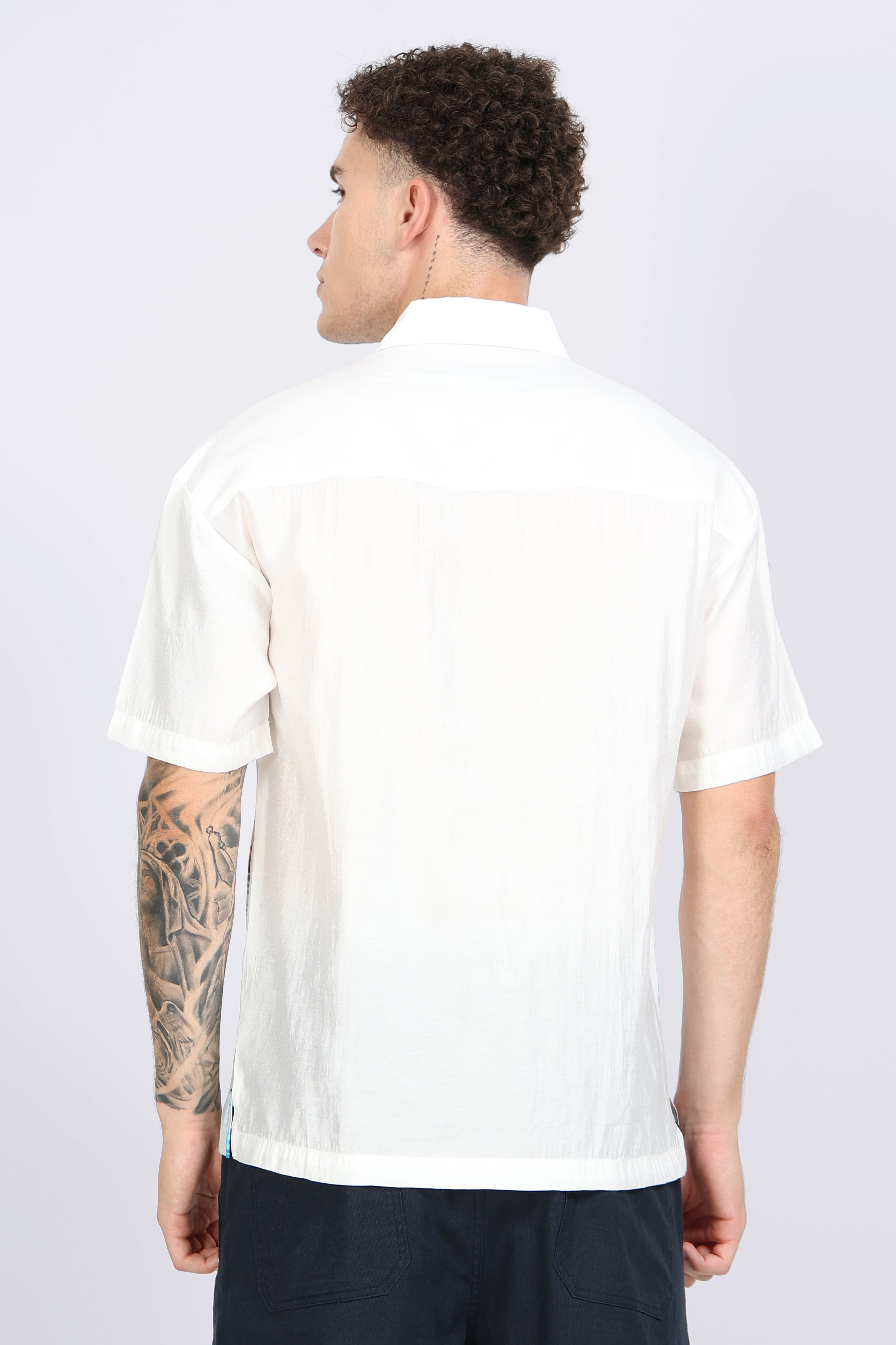 Men Blue Oversized Print Shirt