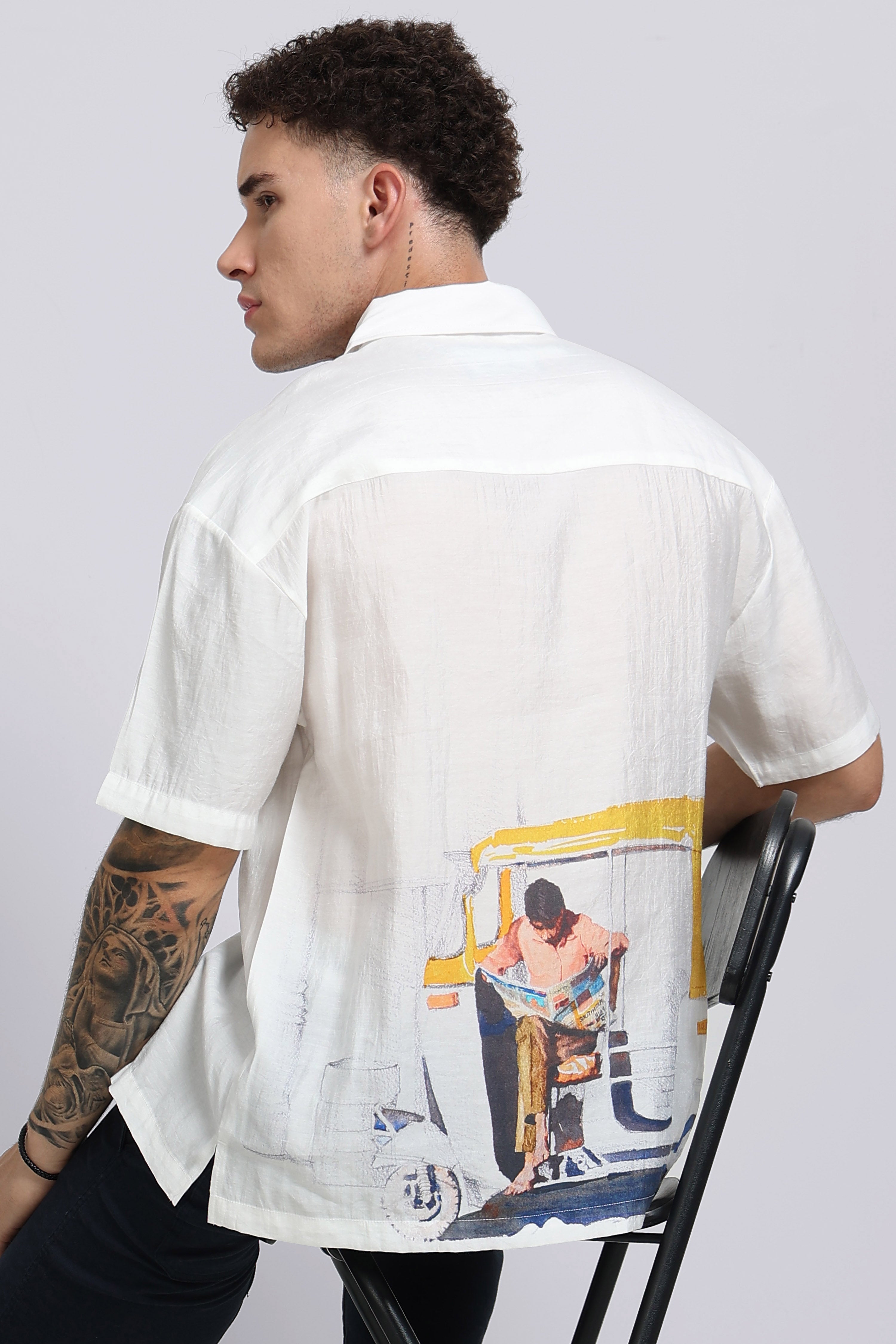 Men White Oversized Print Shirt