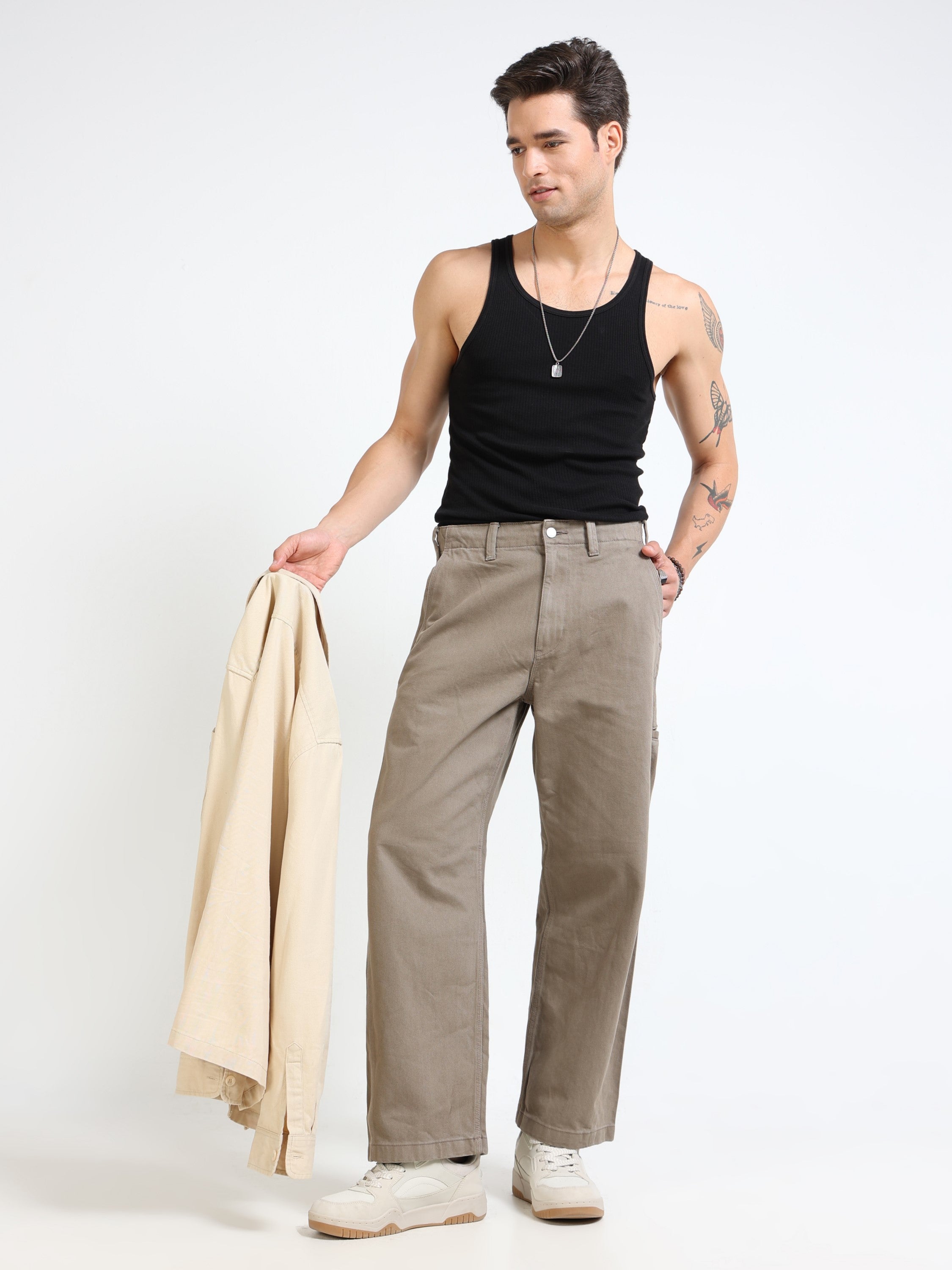 Men Olive Baggy Fit Pants