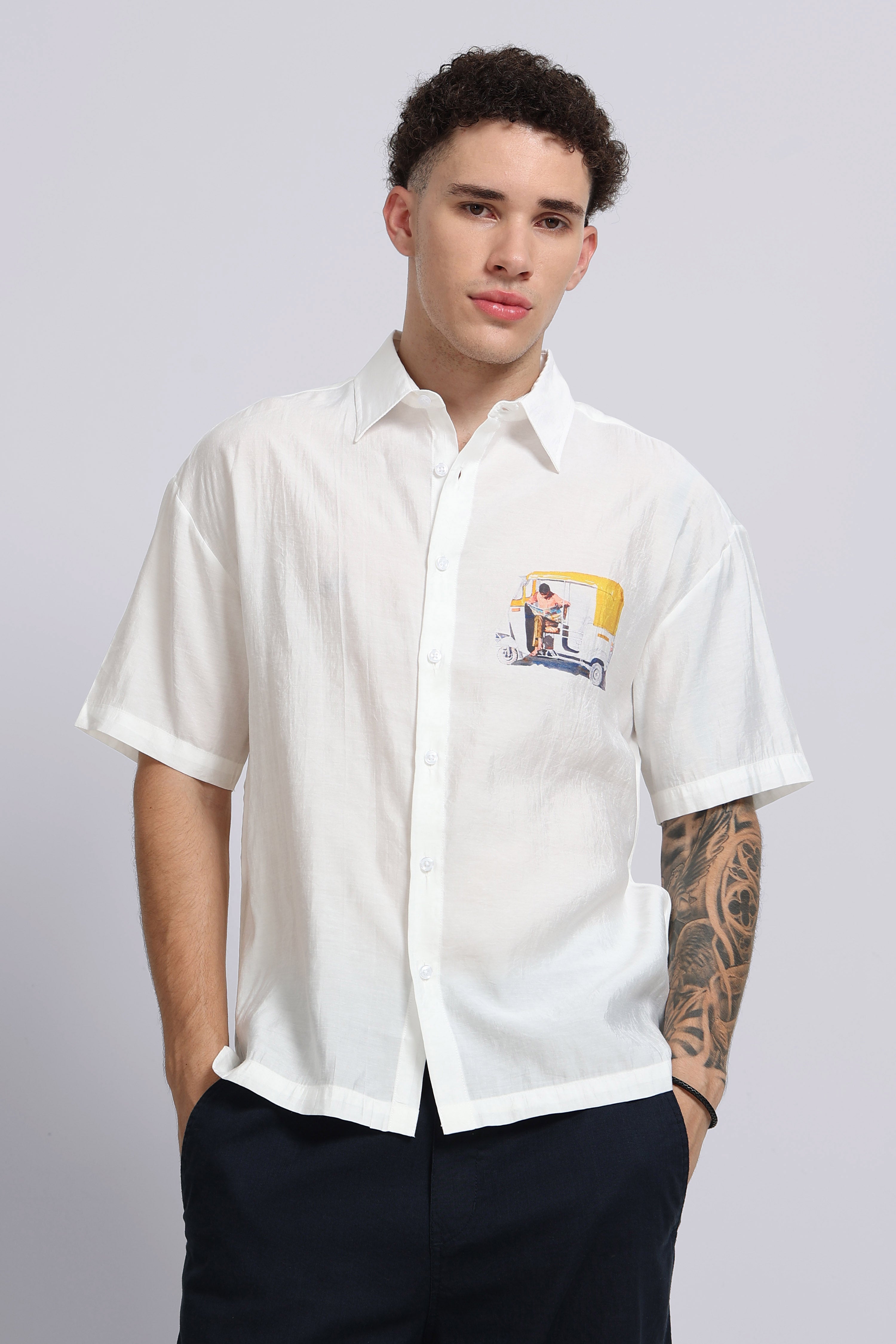 Men White Oversized Print Shirt