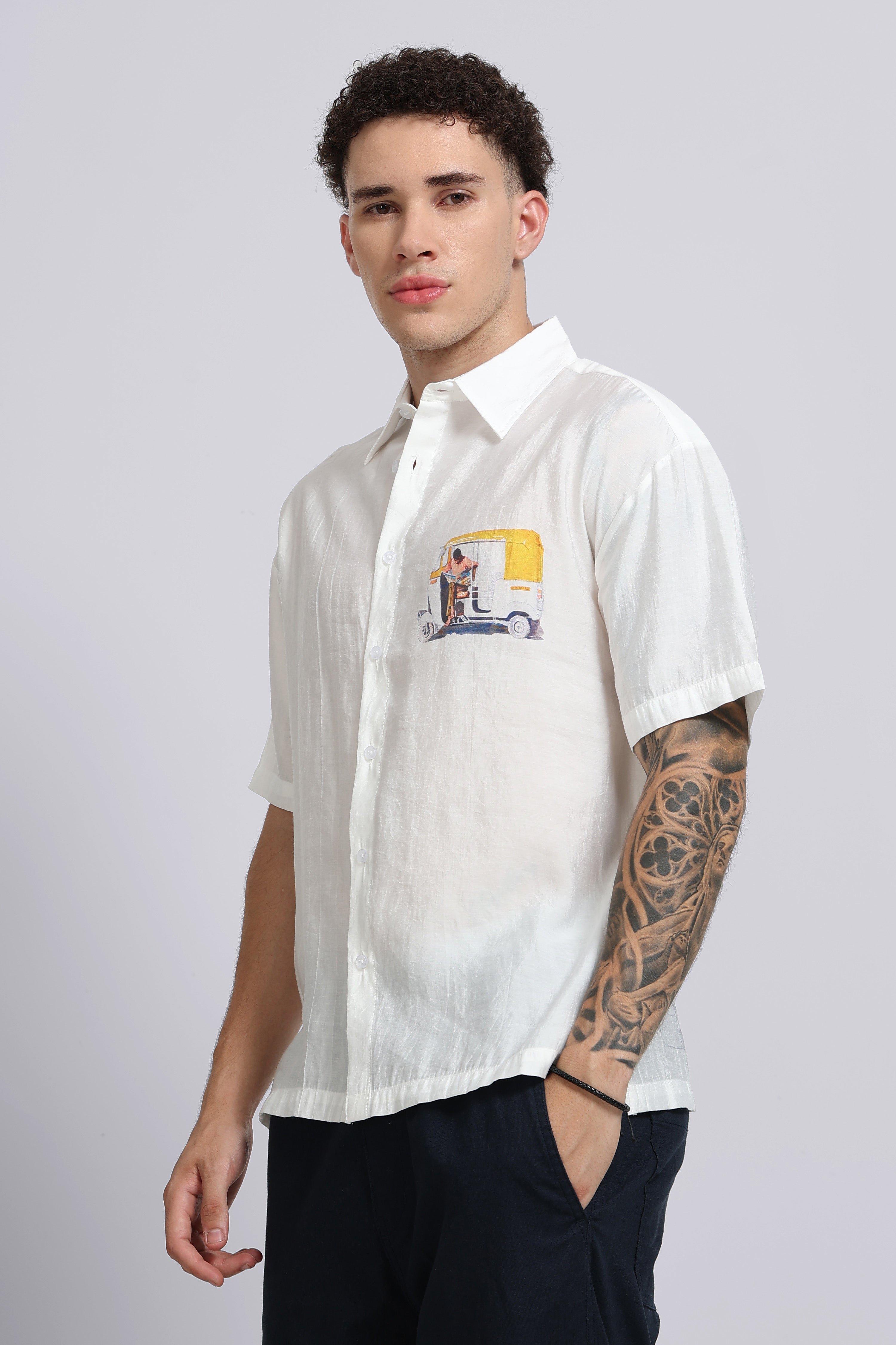 Men White Oversized Print Shirt
