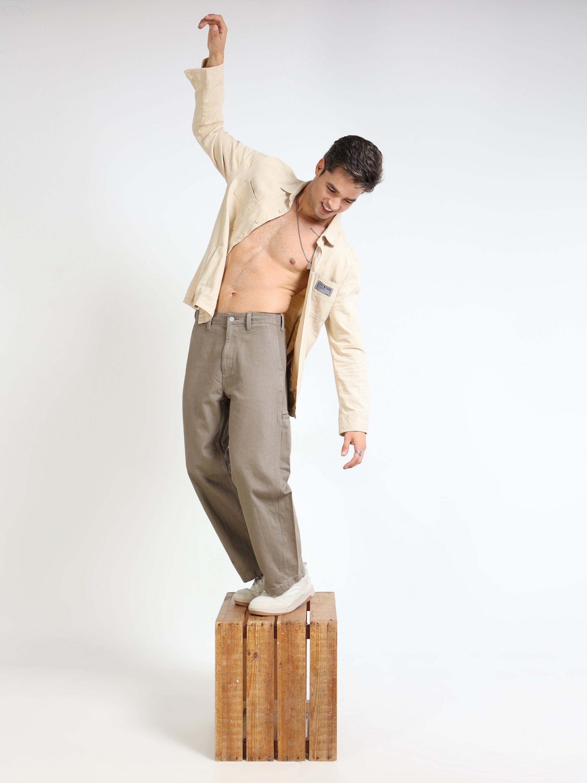 Men Olive Baggy Fit Pants