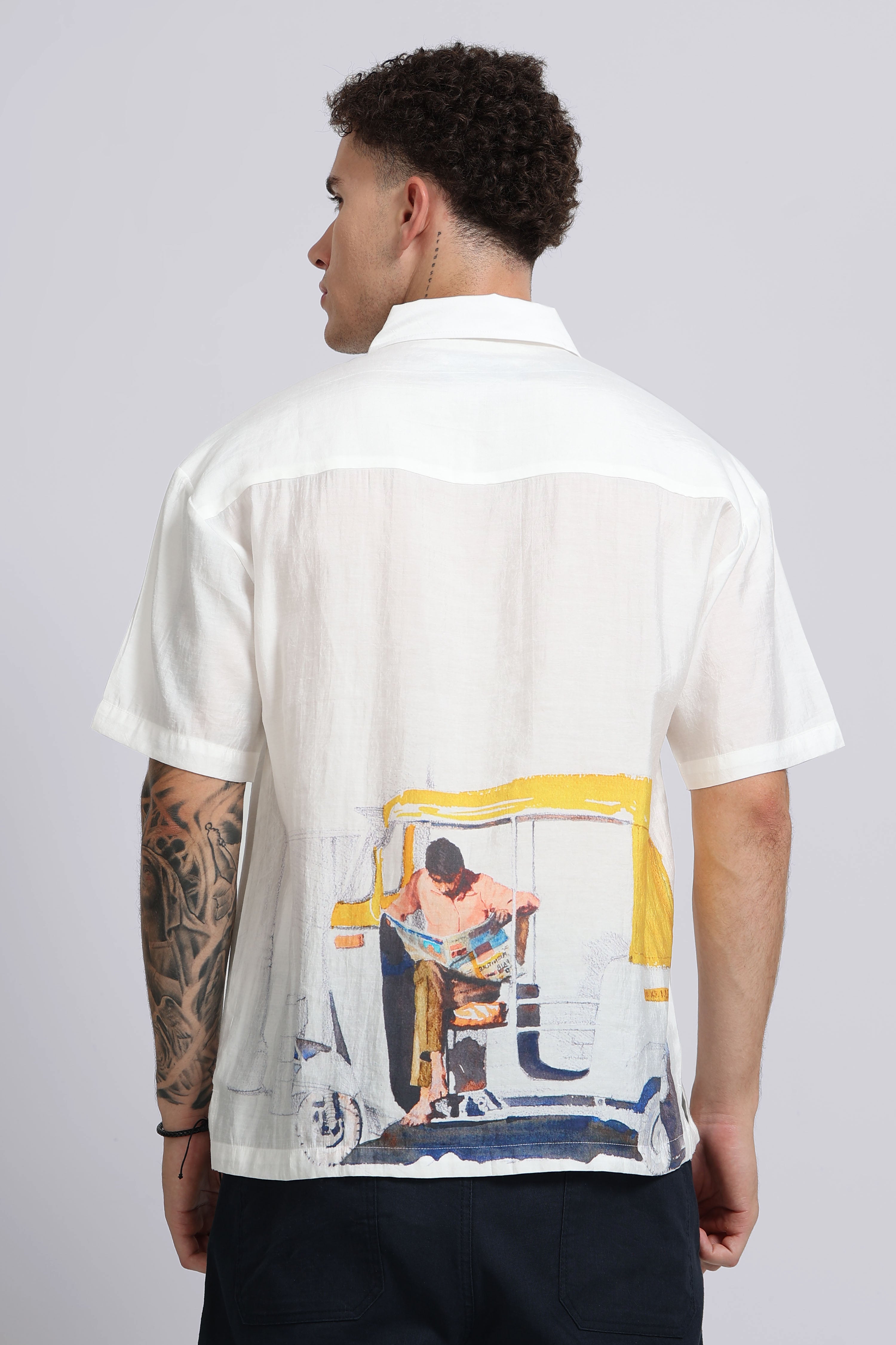 Men White Oversized Print Shirt