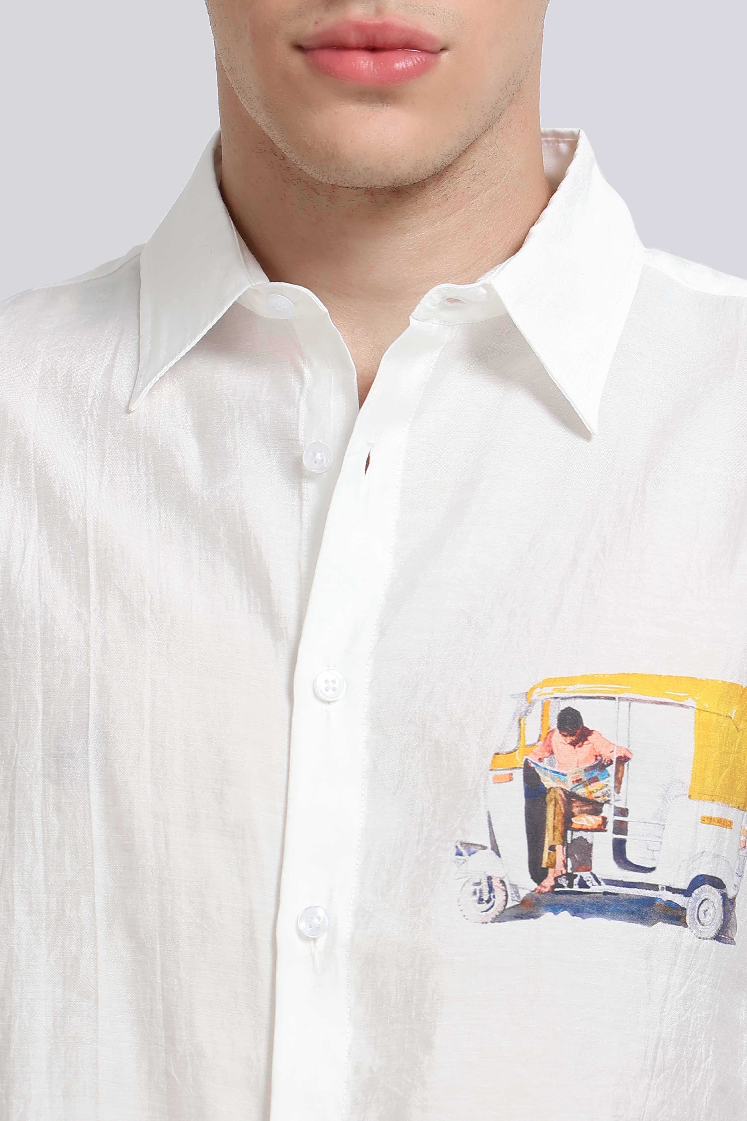 Men White Oversized Print Shirt