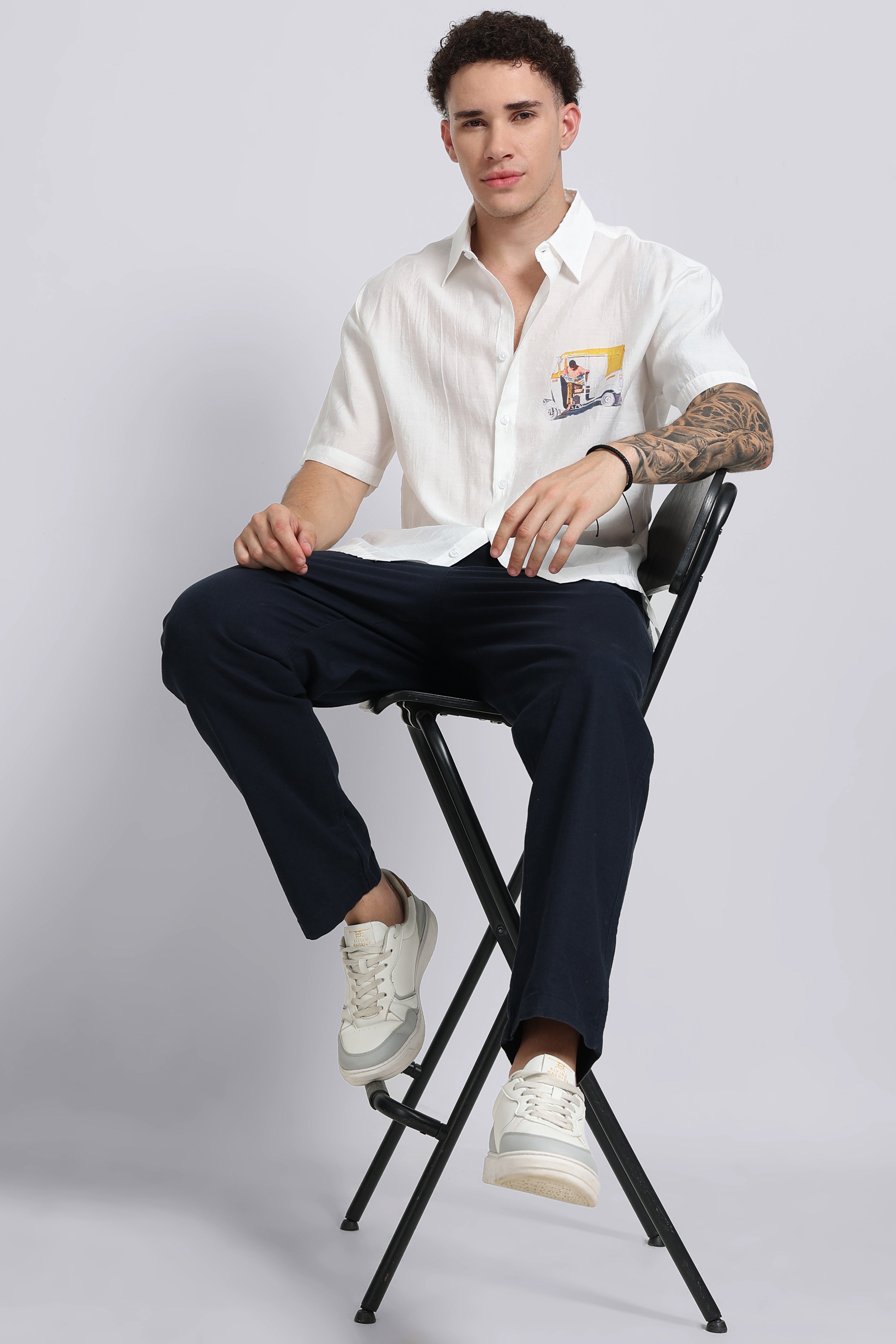 Men White Oversized Print Shirt