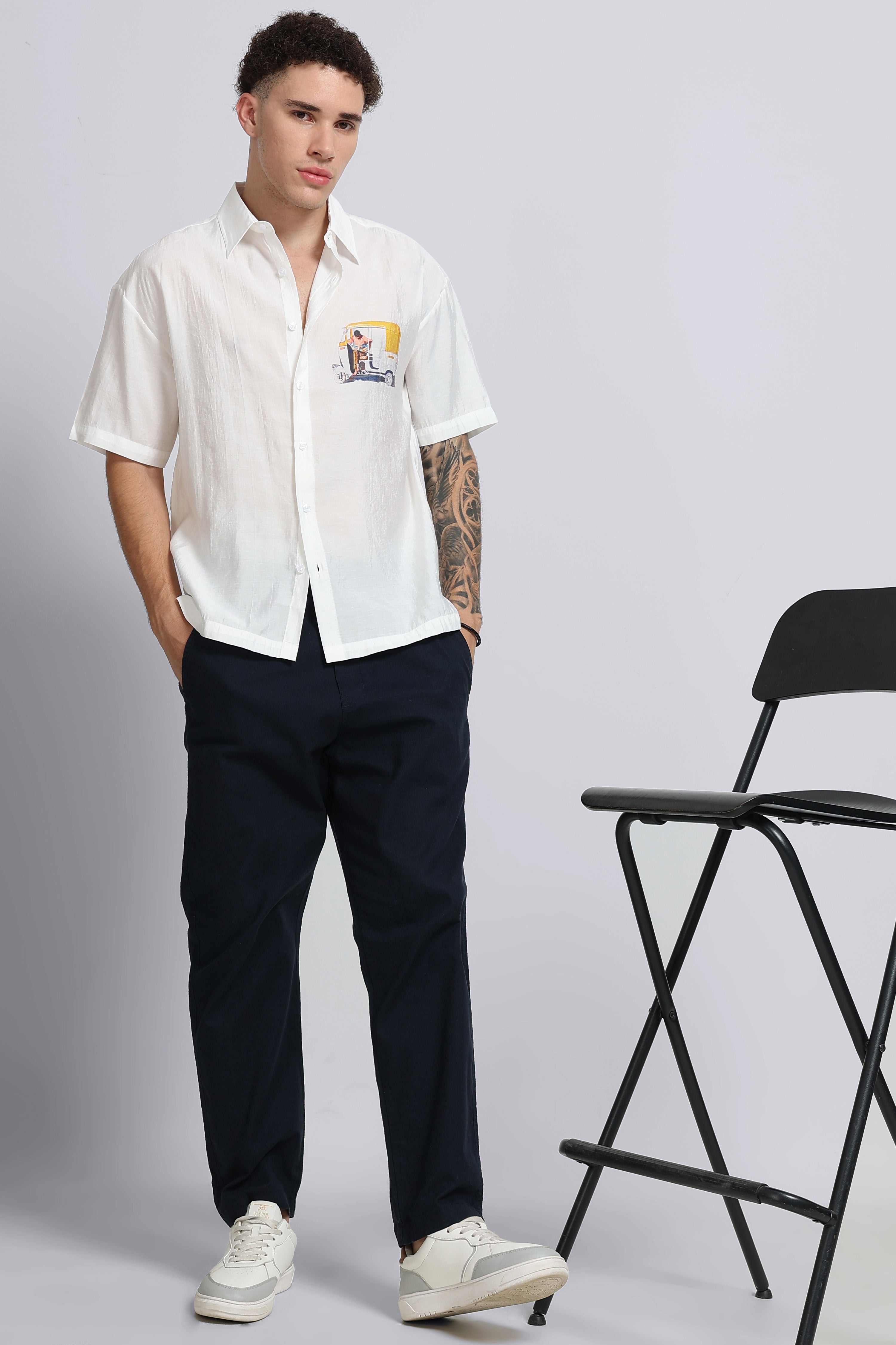 Men White Oversized Print Shirt