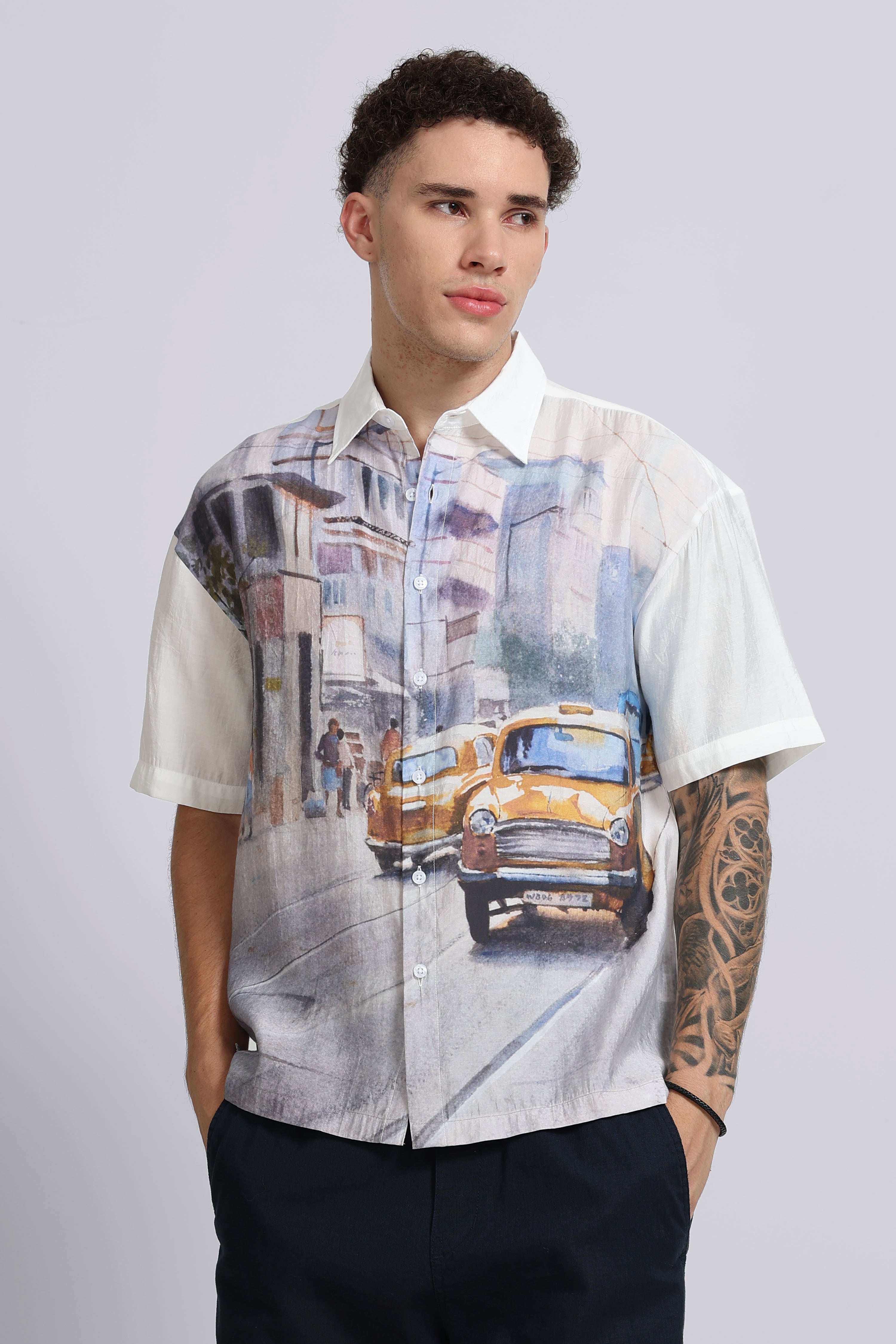 Men Mustard Oversized Print Shirt