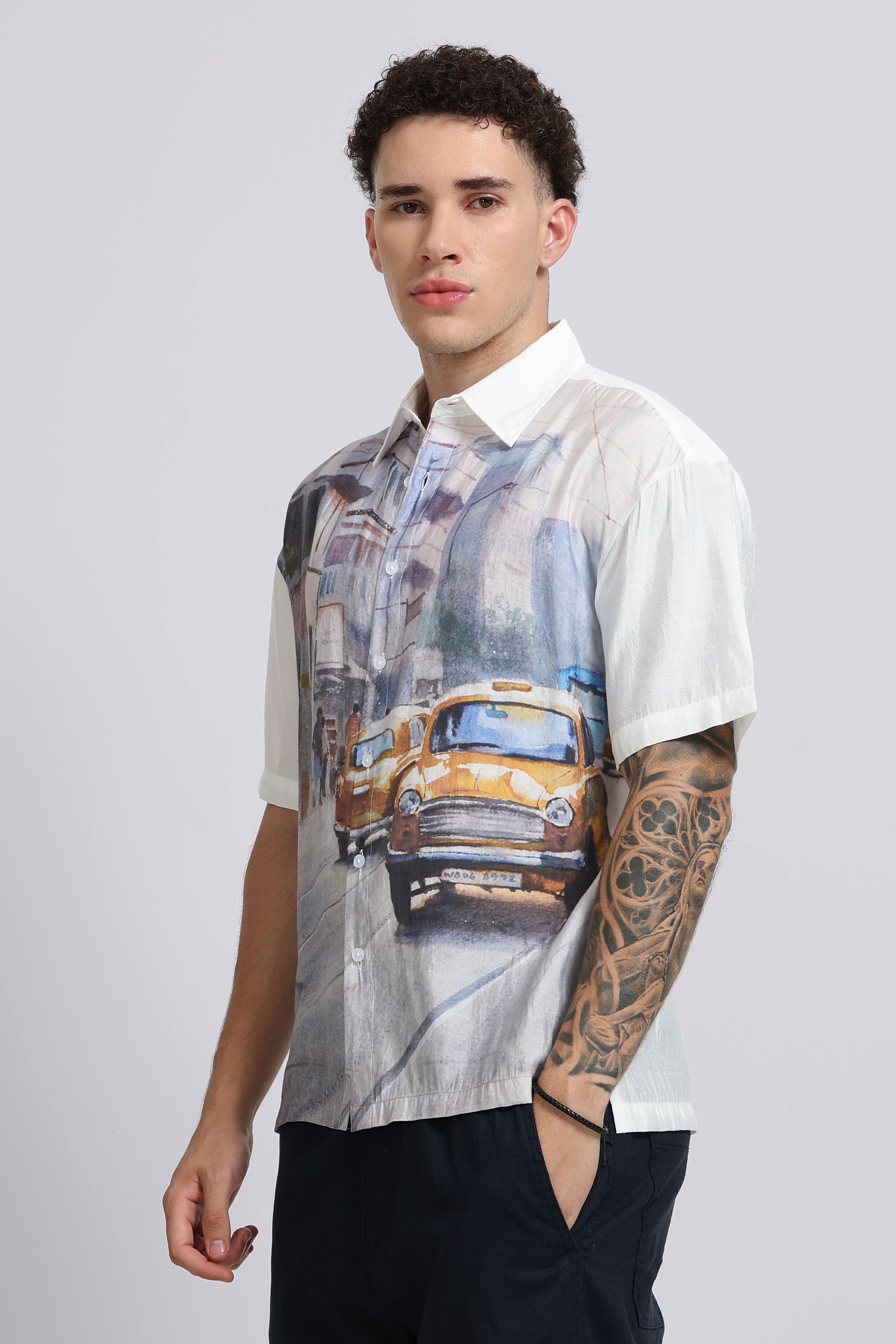 Men Mustard Oversized Print Shirt
