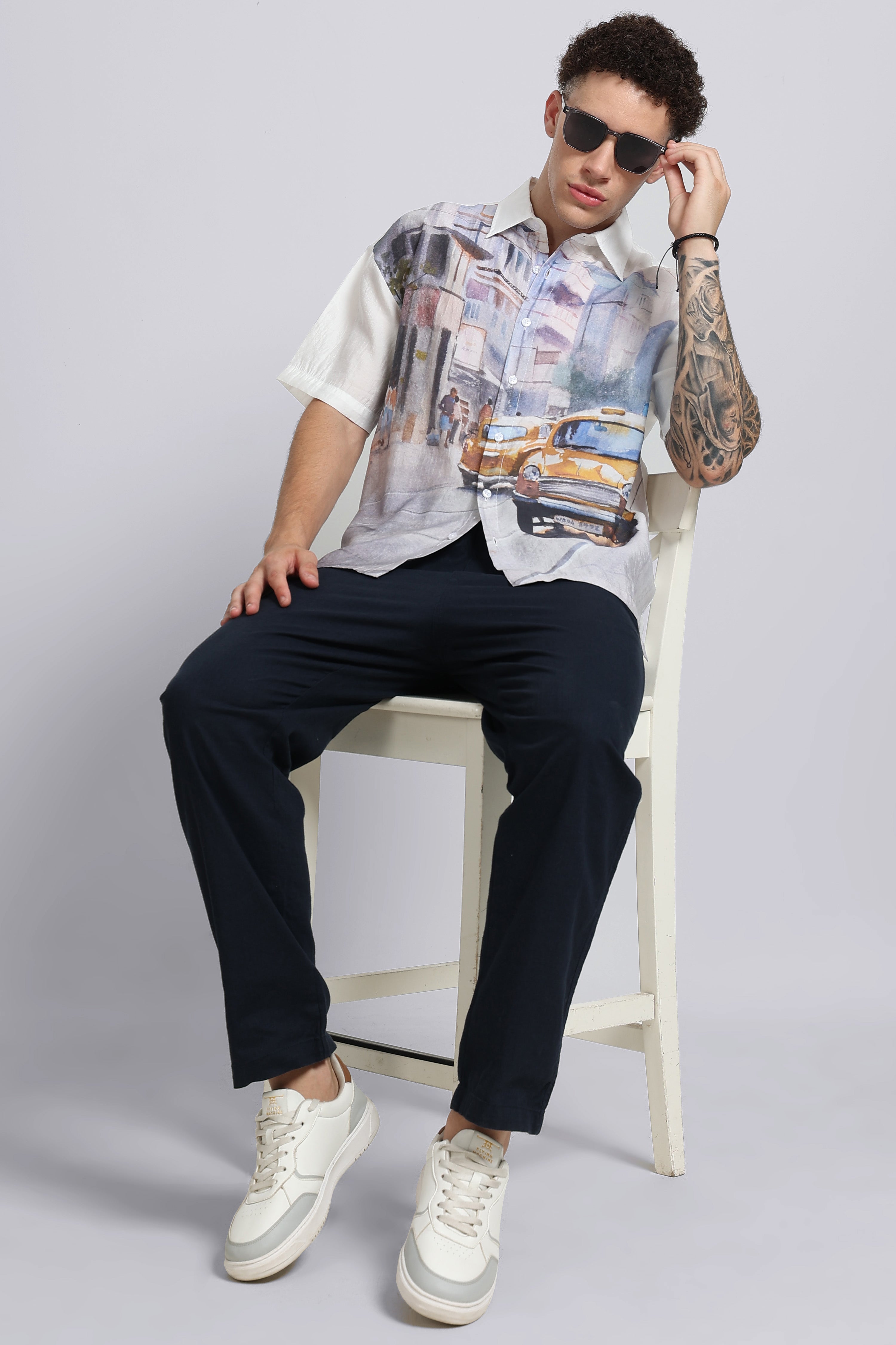 Men Mustard Oversized Print Shirt