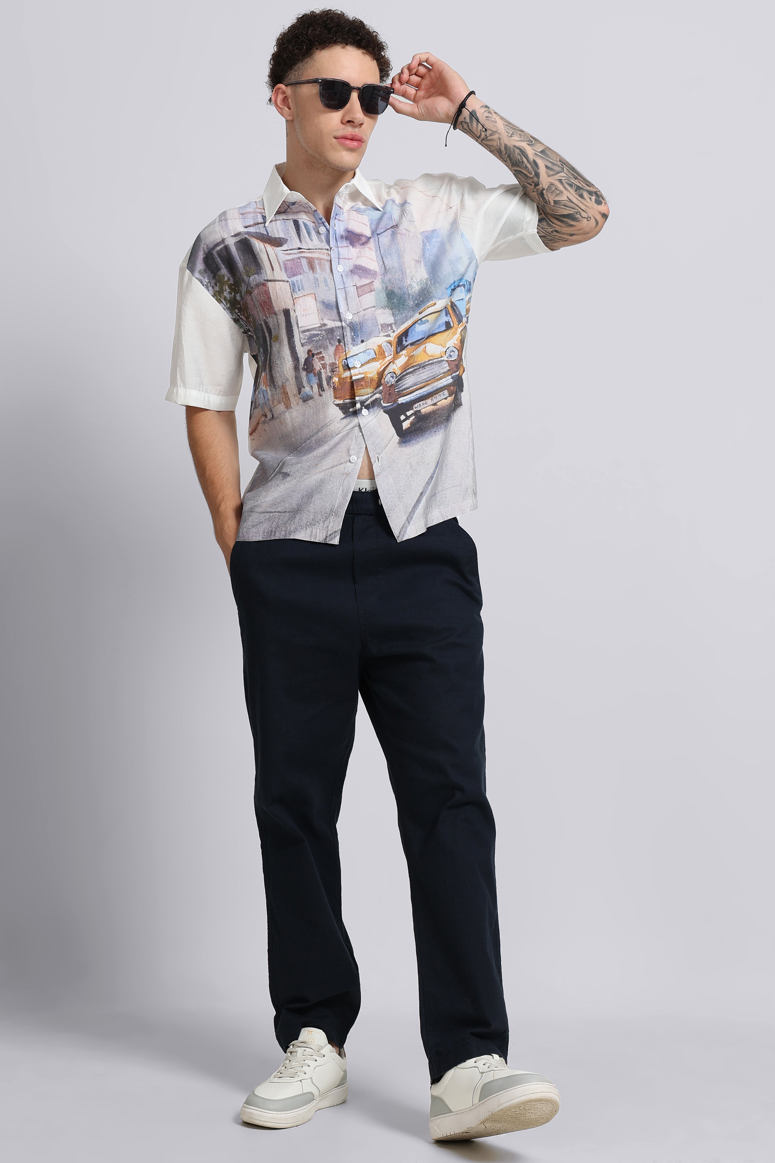 Men Mustard Oversized Print Shirt
