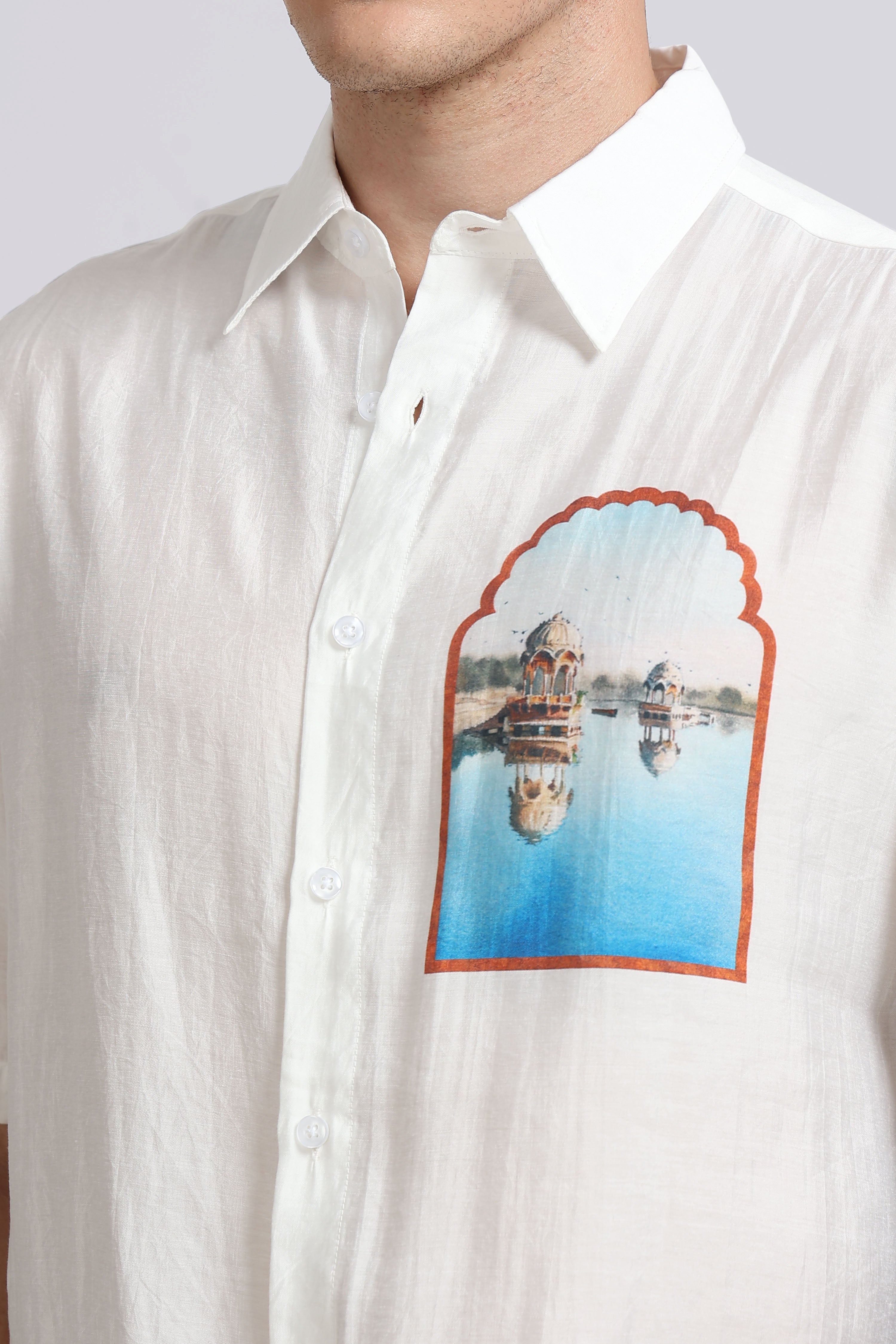 Men Blue Oversized Print Shirt