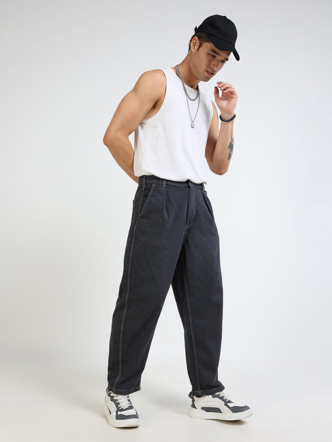 Men Black Baagy Fit Denim
