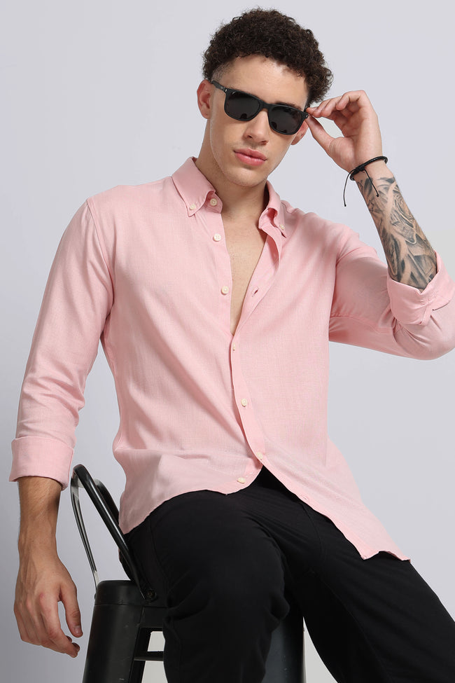 Men Pink Viscose Linen Shirt