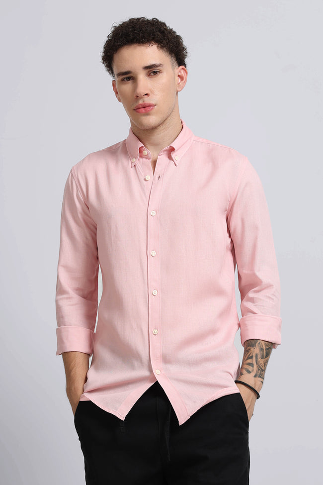 Men Pink Viscose Linen Shirt