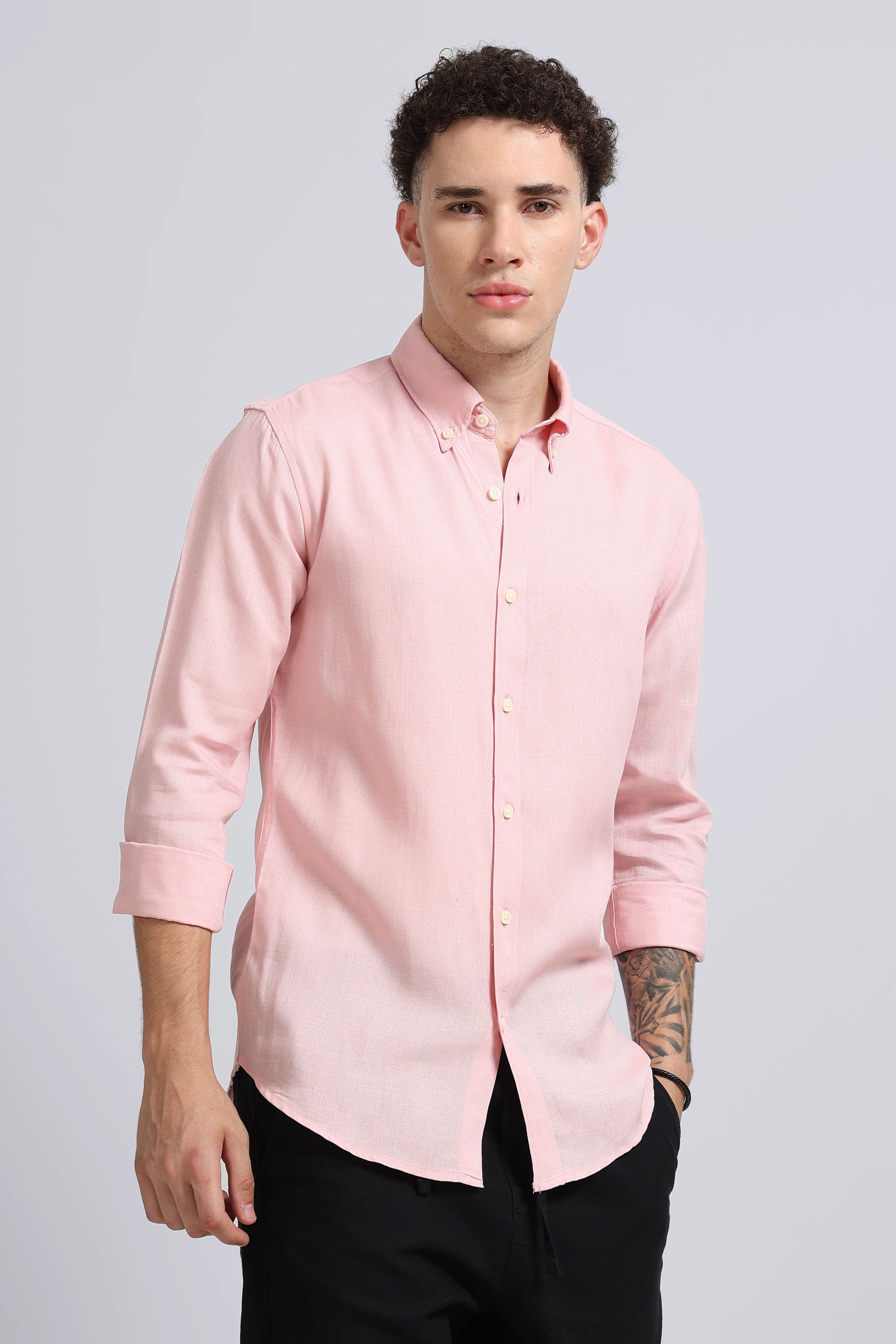 Men Pink Viscose Linen Shirt