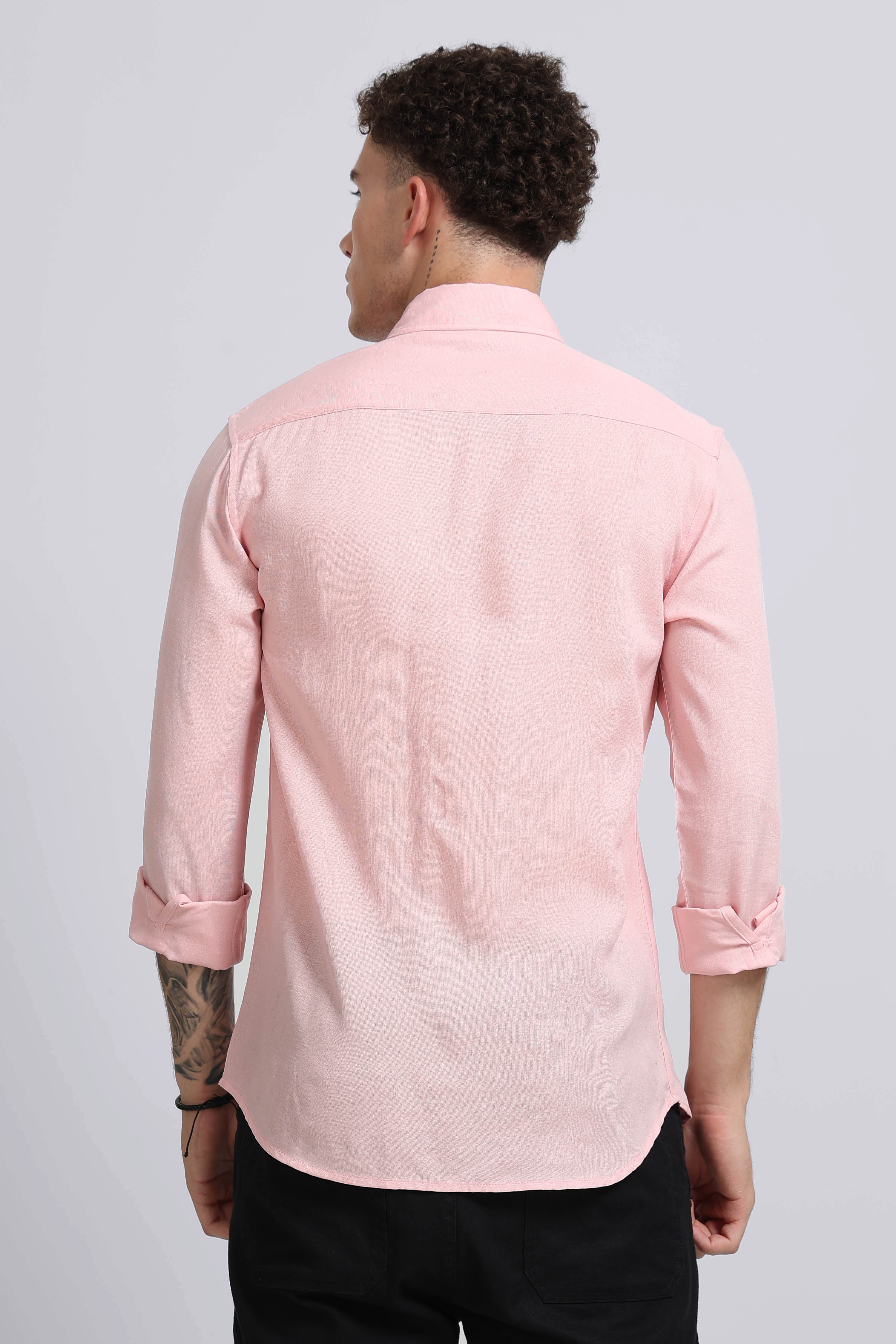 Men Pink Viscose Linen Shirt