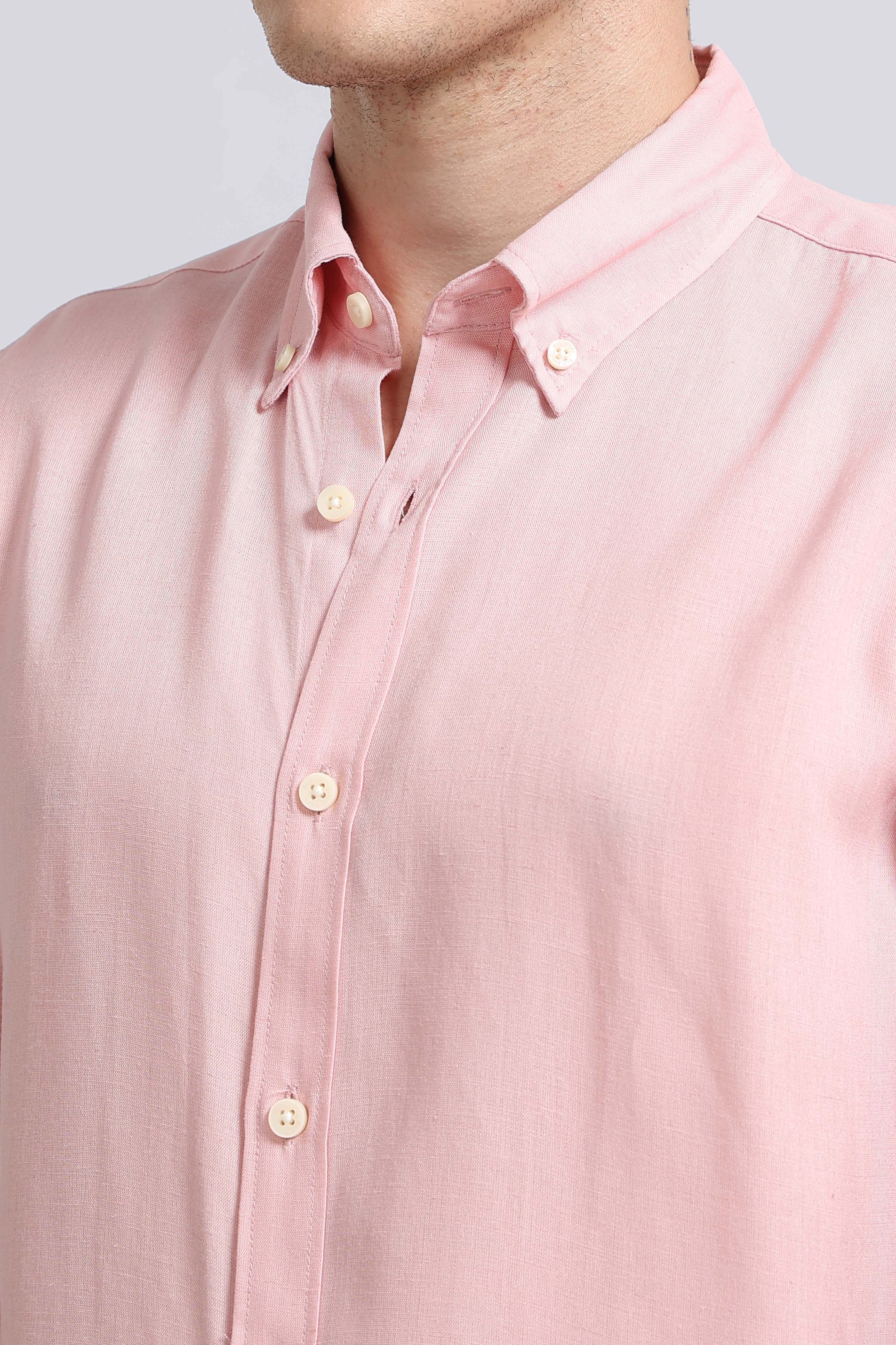 Men Pink Viscose Linen Shirt
