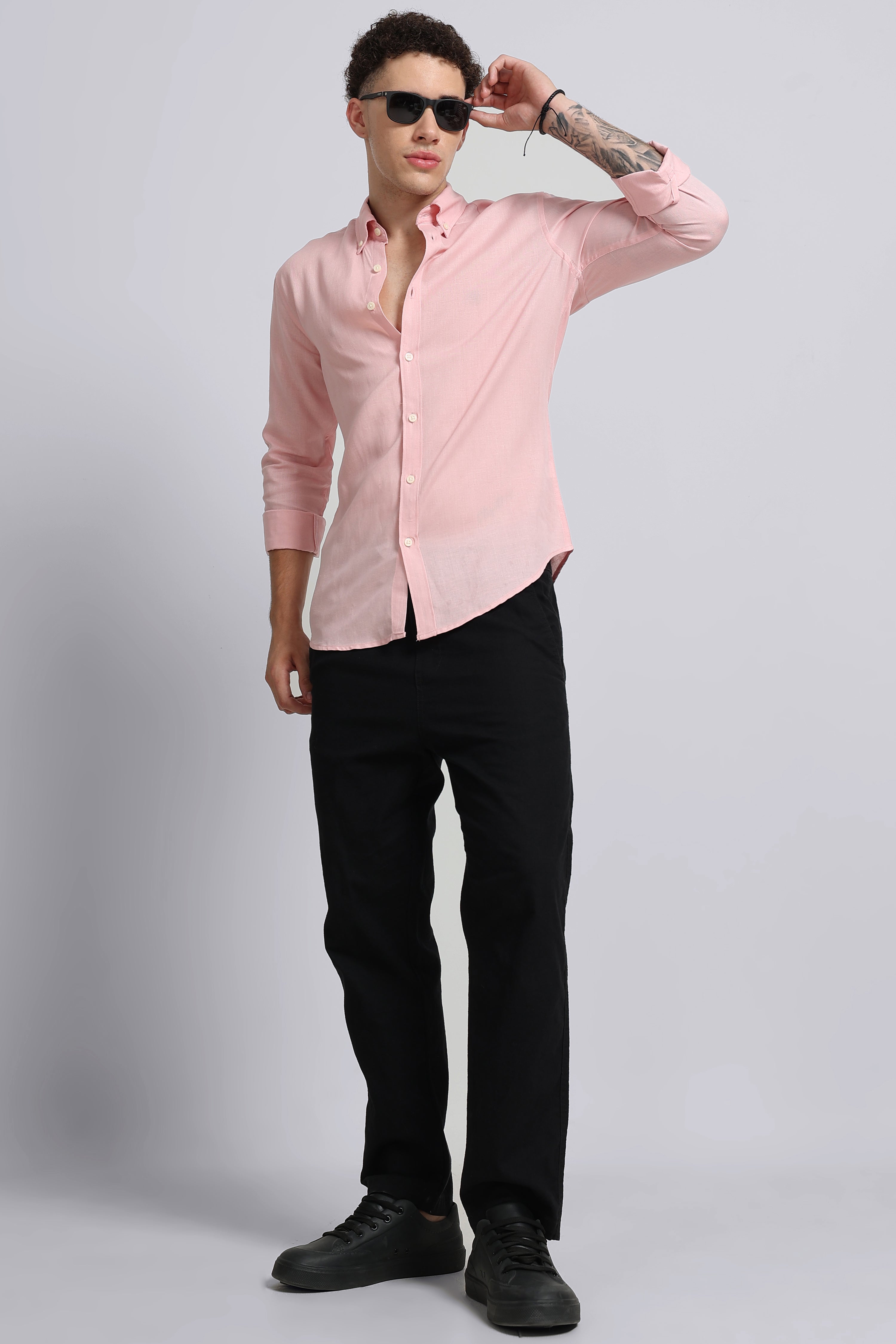 Men Pink Viscose Linen Shirt