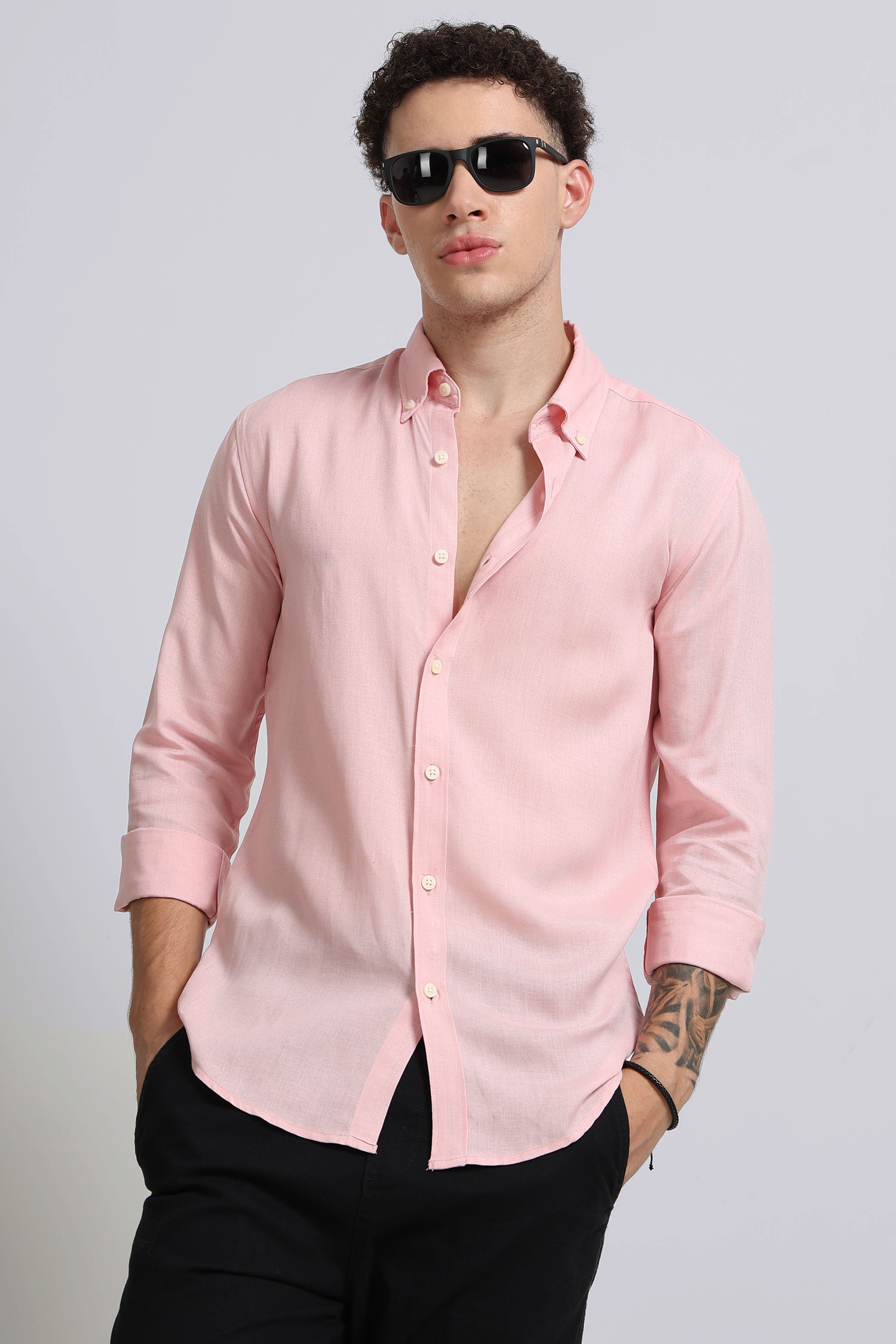 Men Pink Viscose Linen Shirt