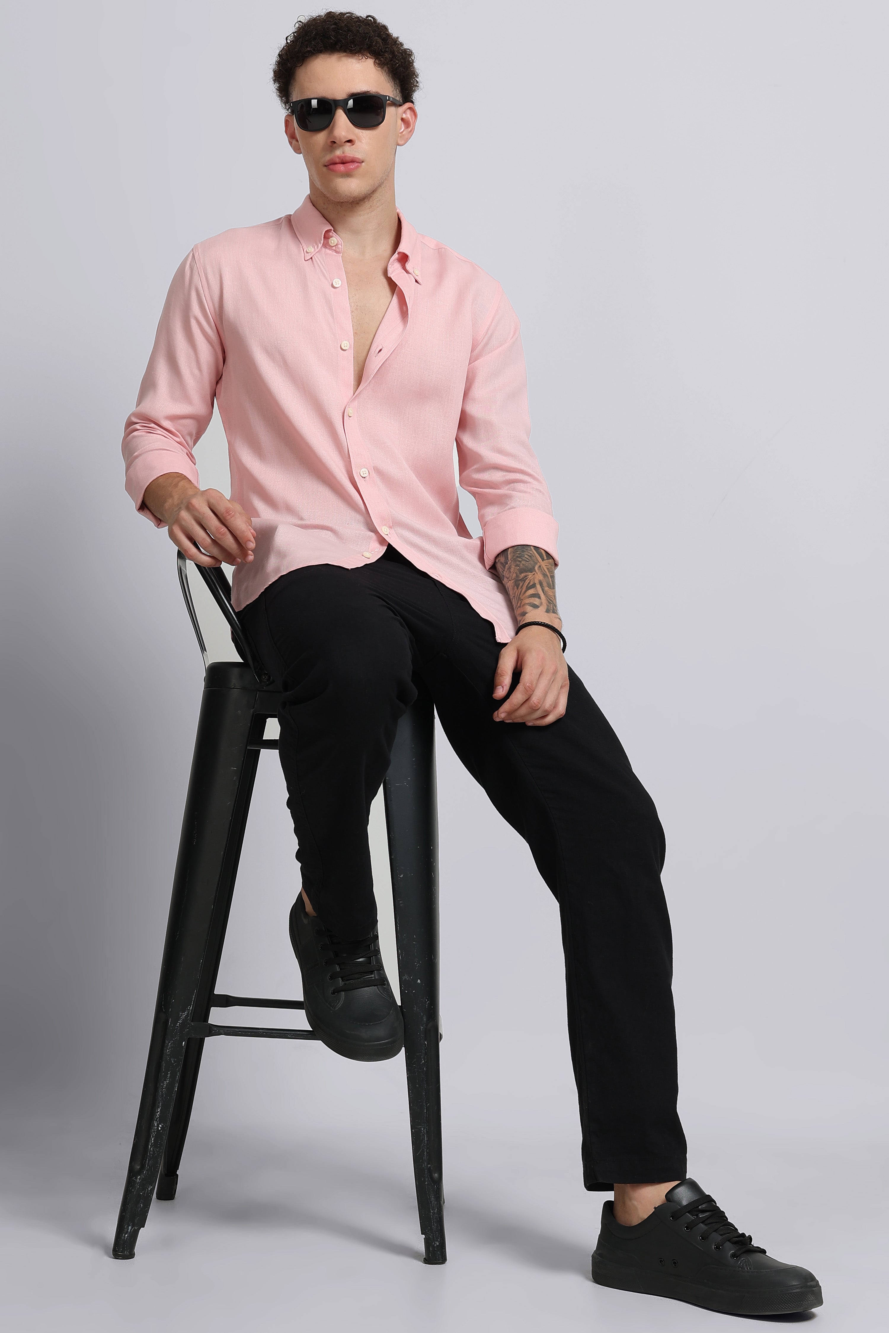 Men Pink Viscose Linen Shirt