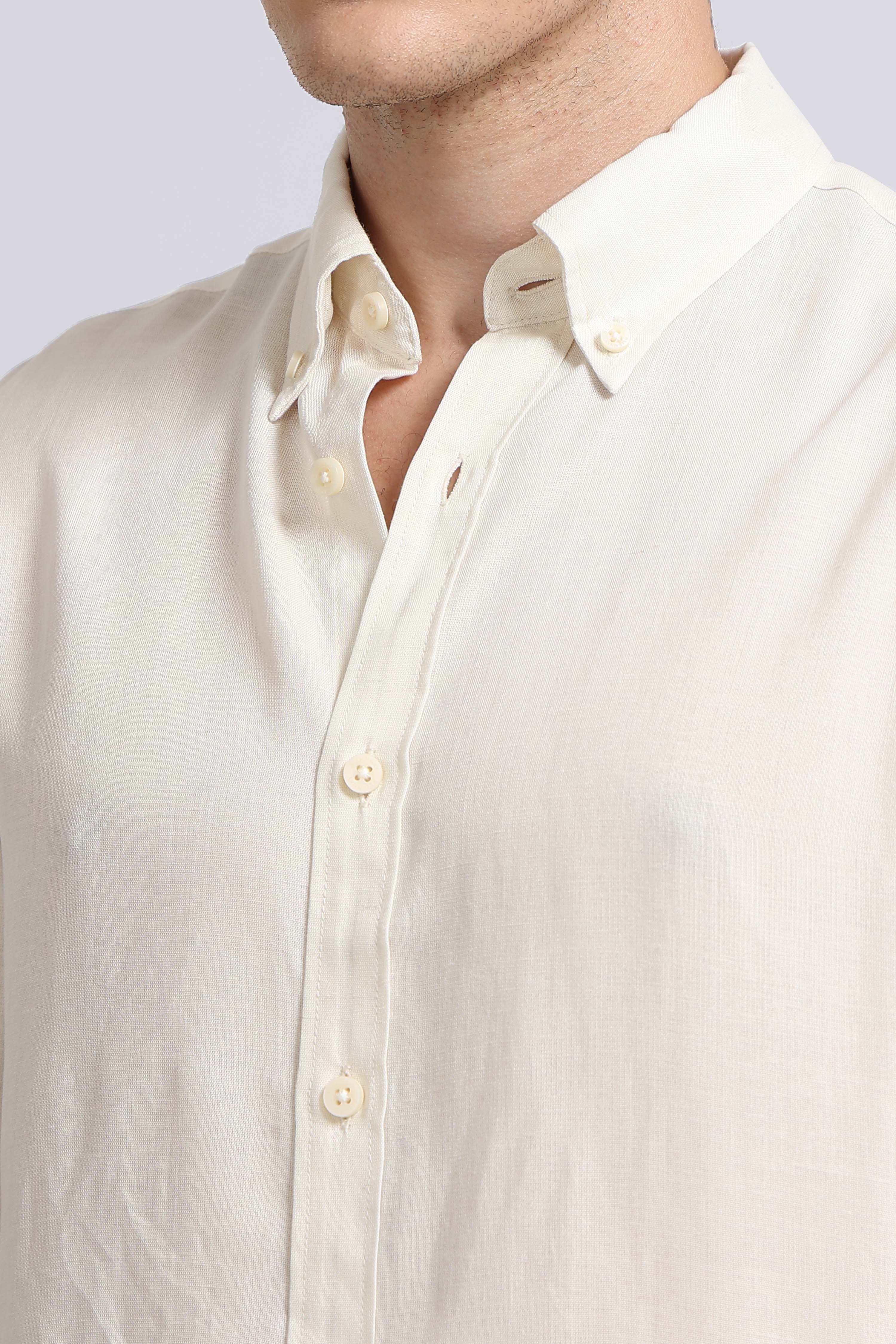 Men Off White Viscose Linen Shirt