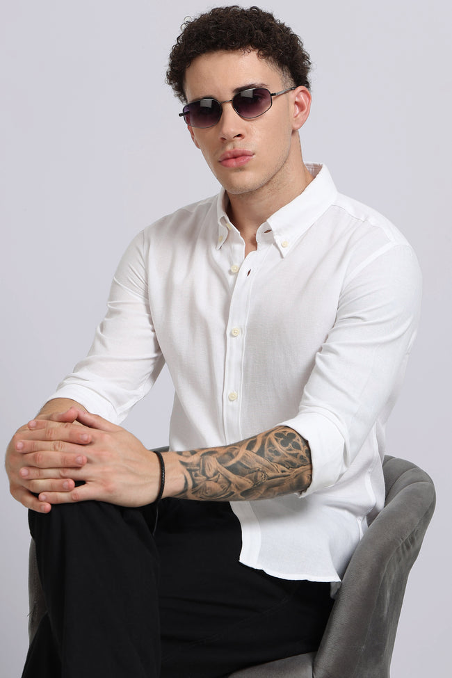 Men White Viscose Linen Shirt