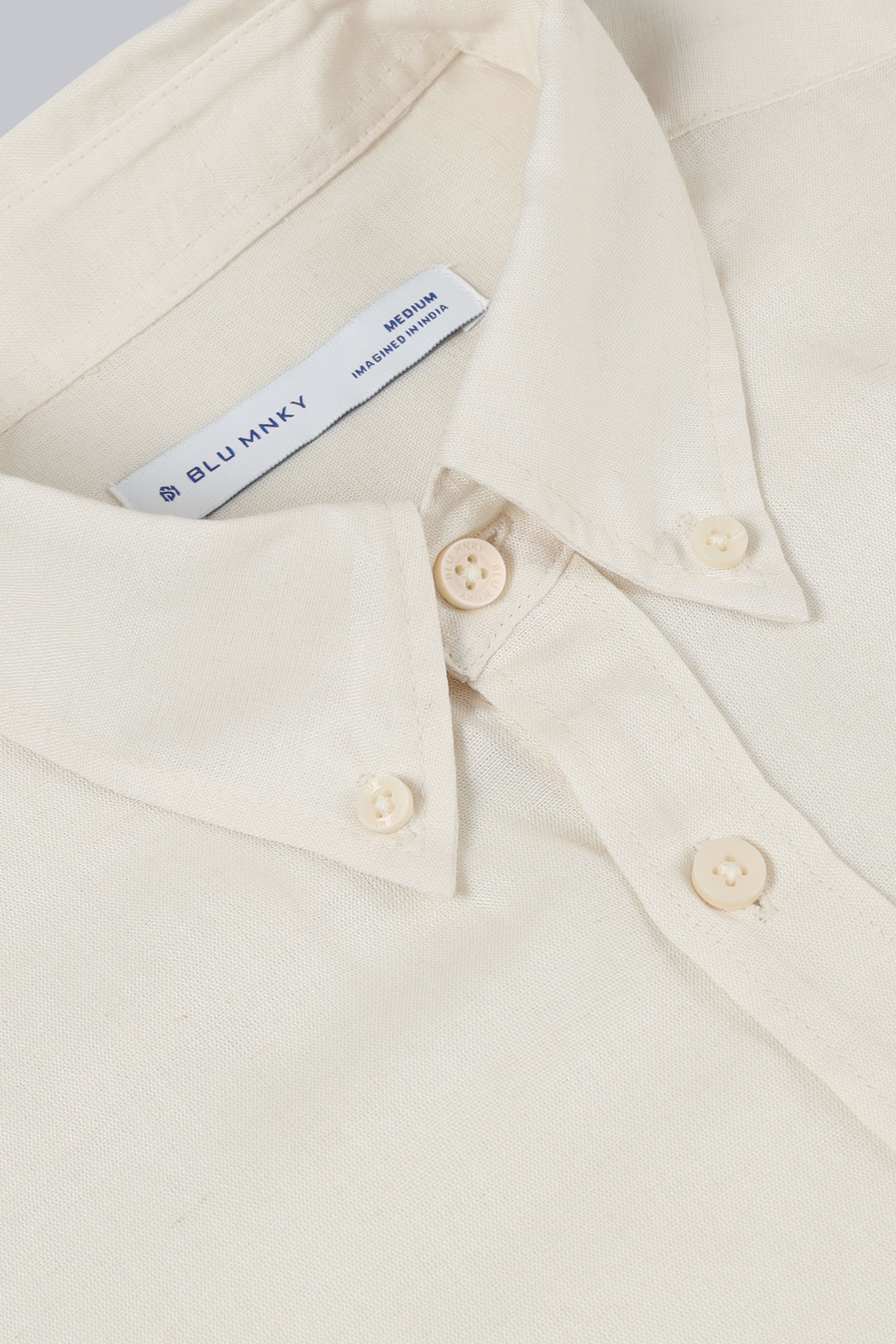 Men Off White Viscose Linen Shirt