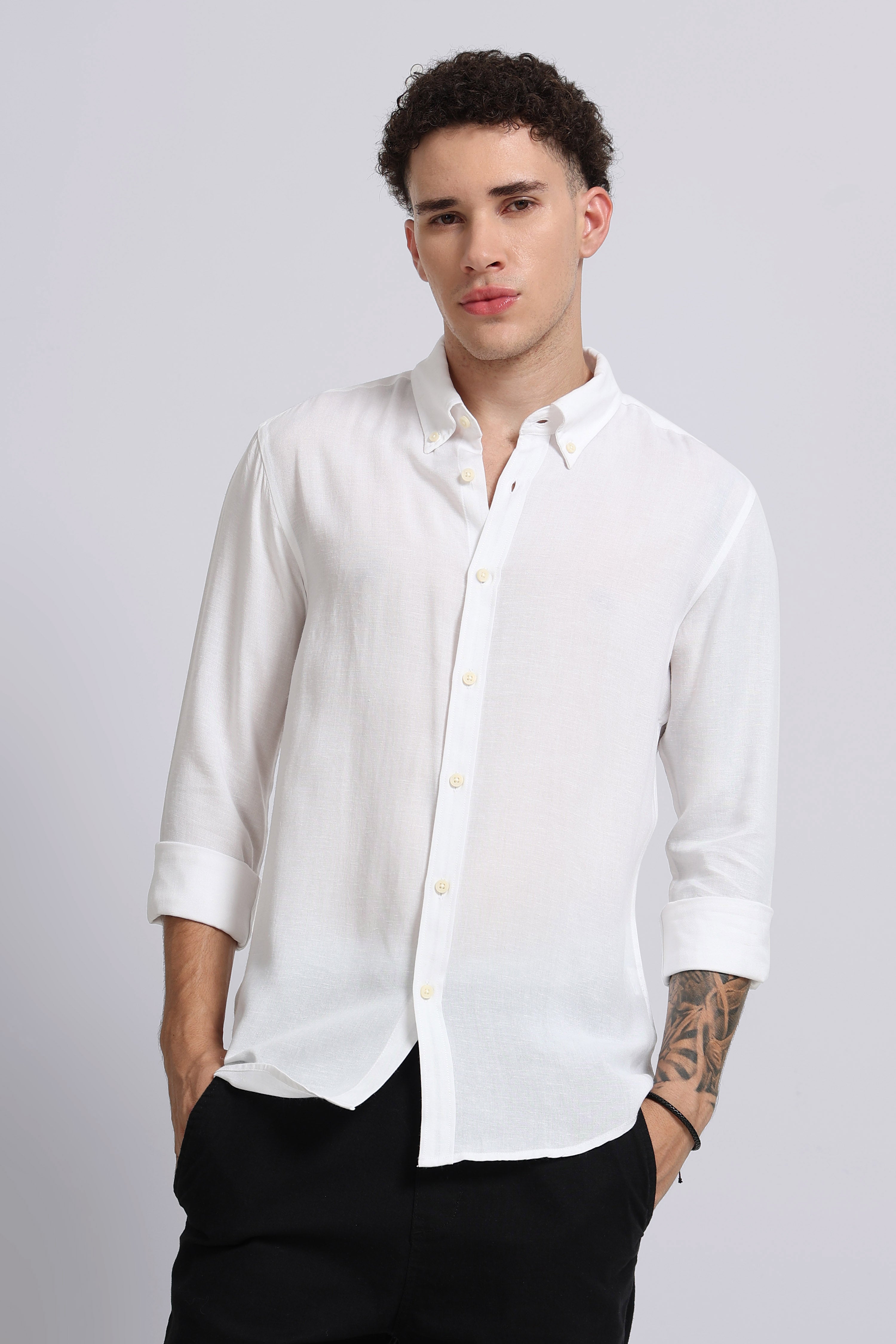 Men White Viscose Linen Shirt