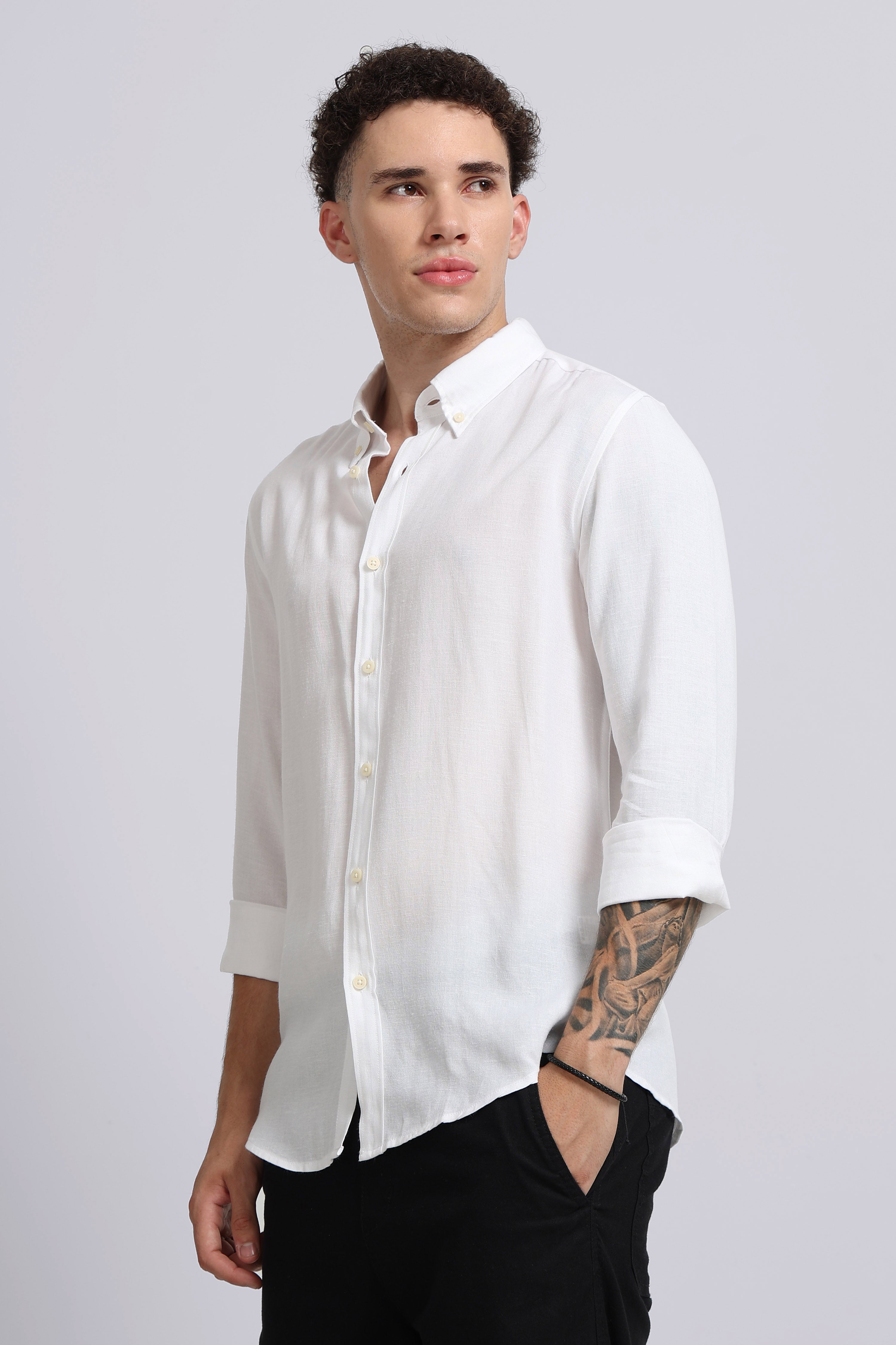 Men White Viscose Linen Shirt